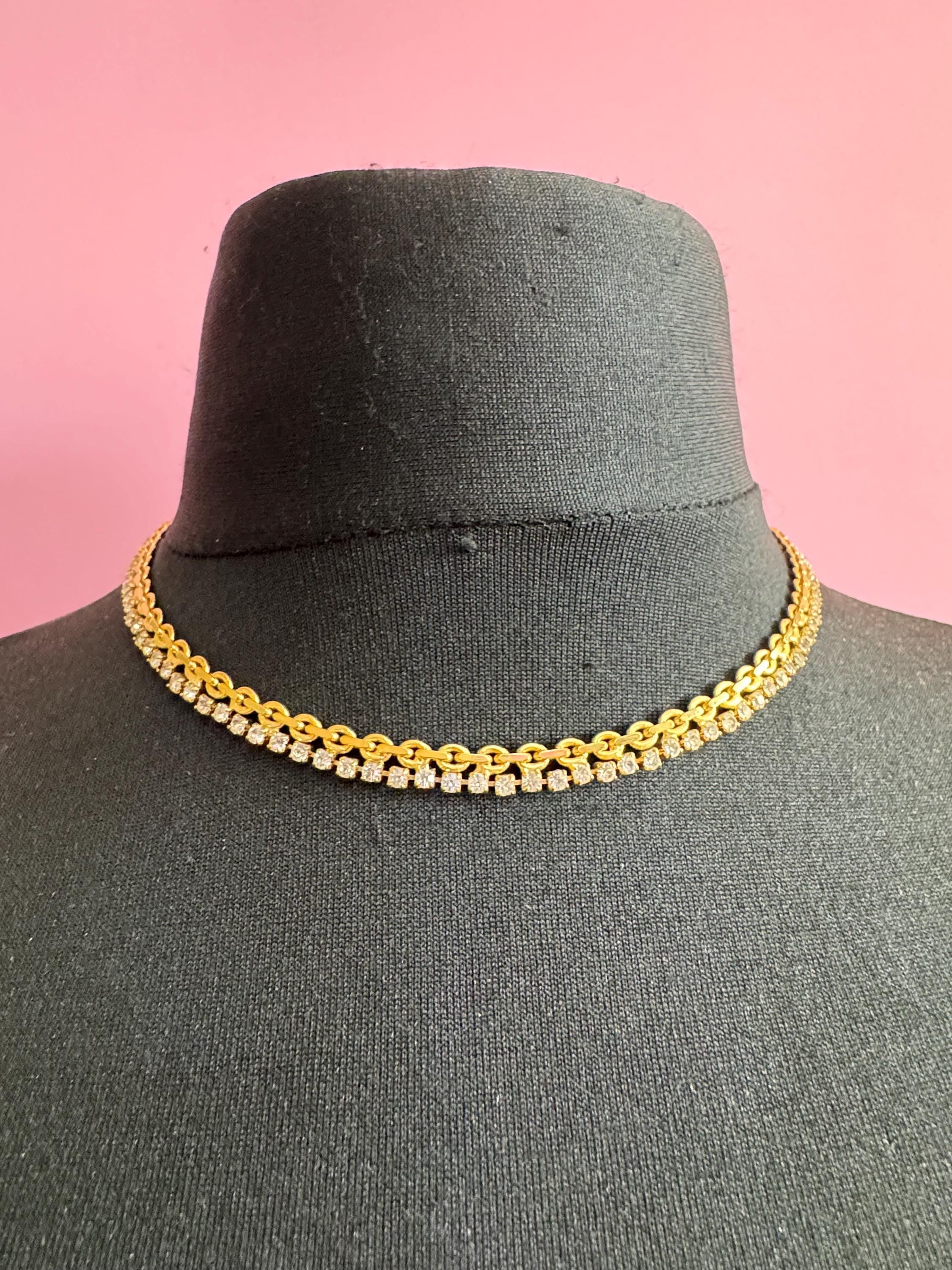 Vintage penino Gold choker Necklace: clear Diamanté