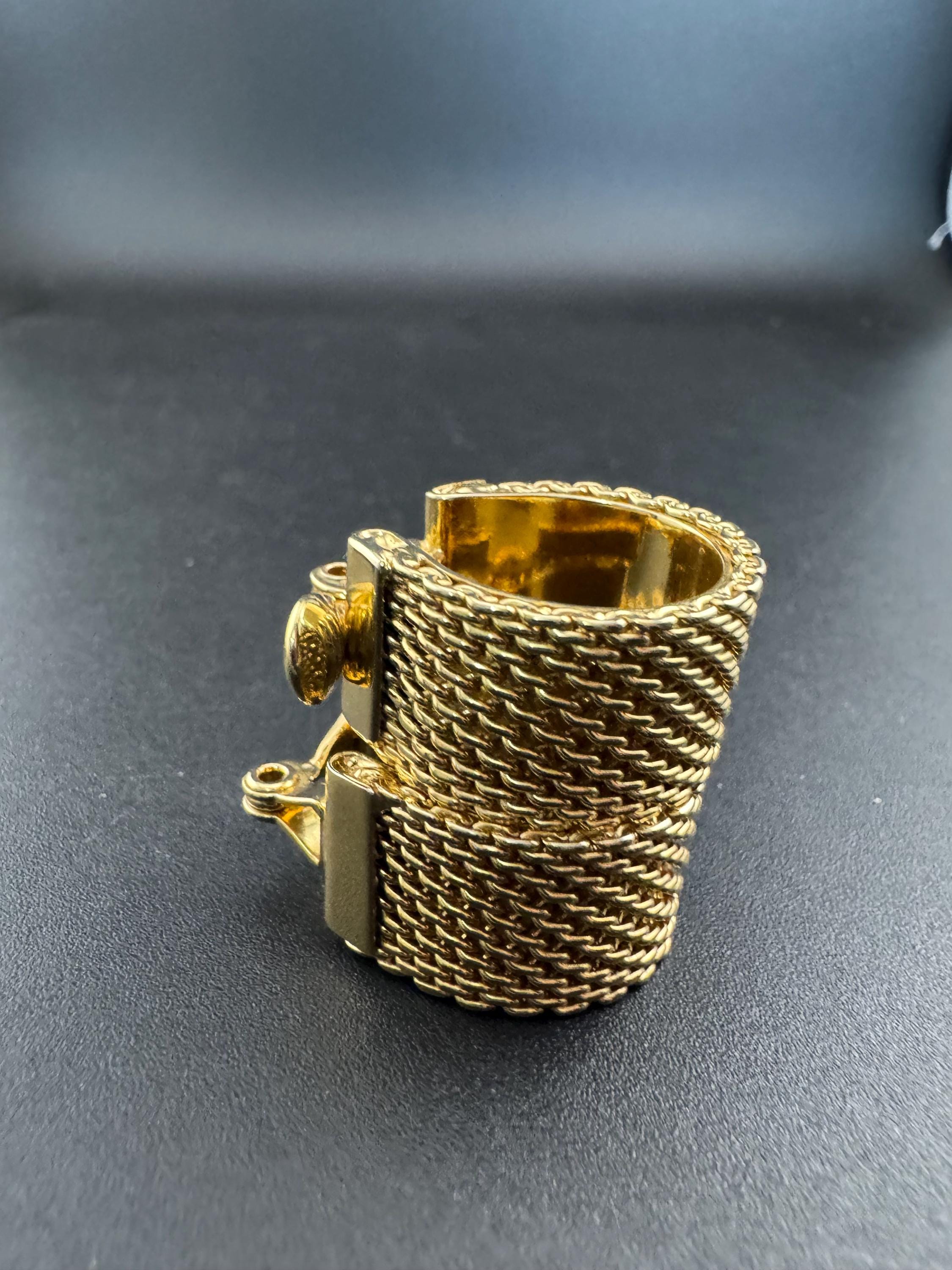 1980s gold tone wide mesh clip on hoop earrings