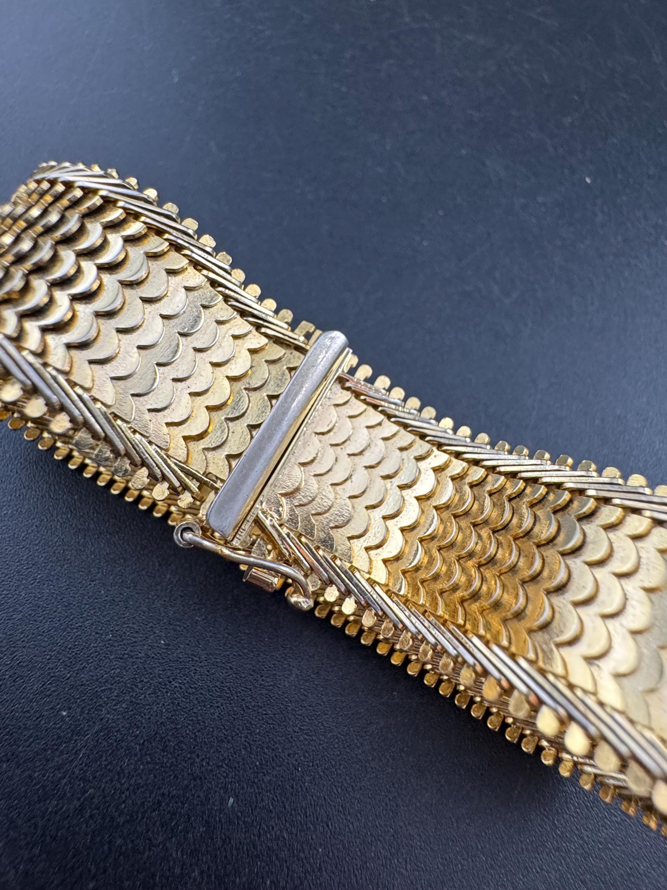 articulated gold plated cuff wide bracelet, unsigned