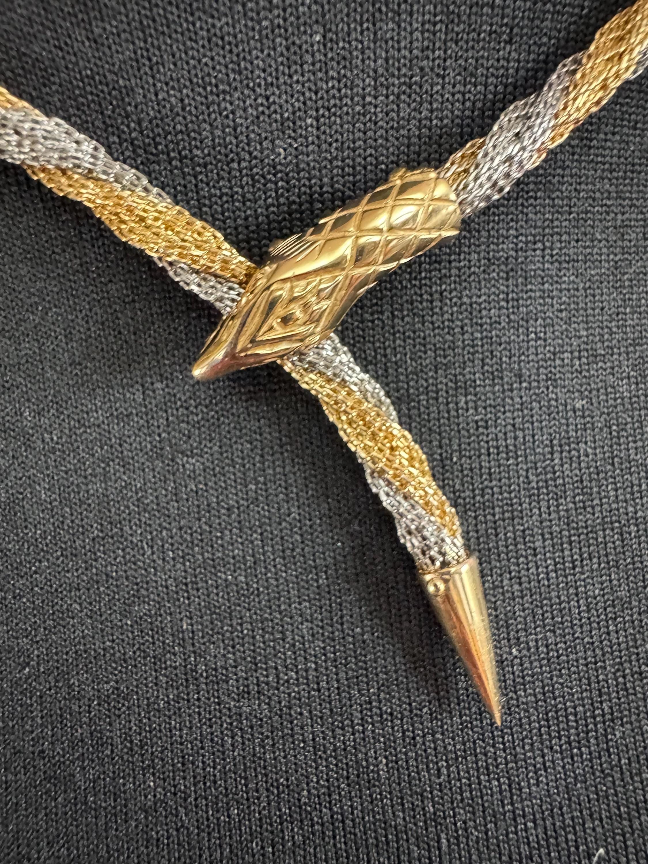 Vintage snake choker necklace, silver and gold tone twisted metal