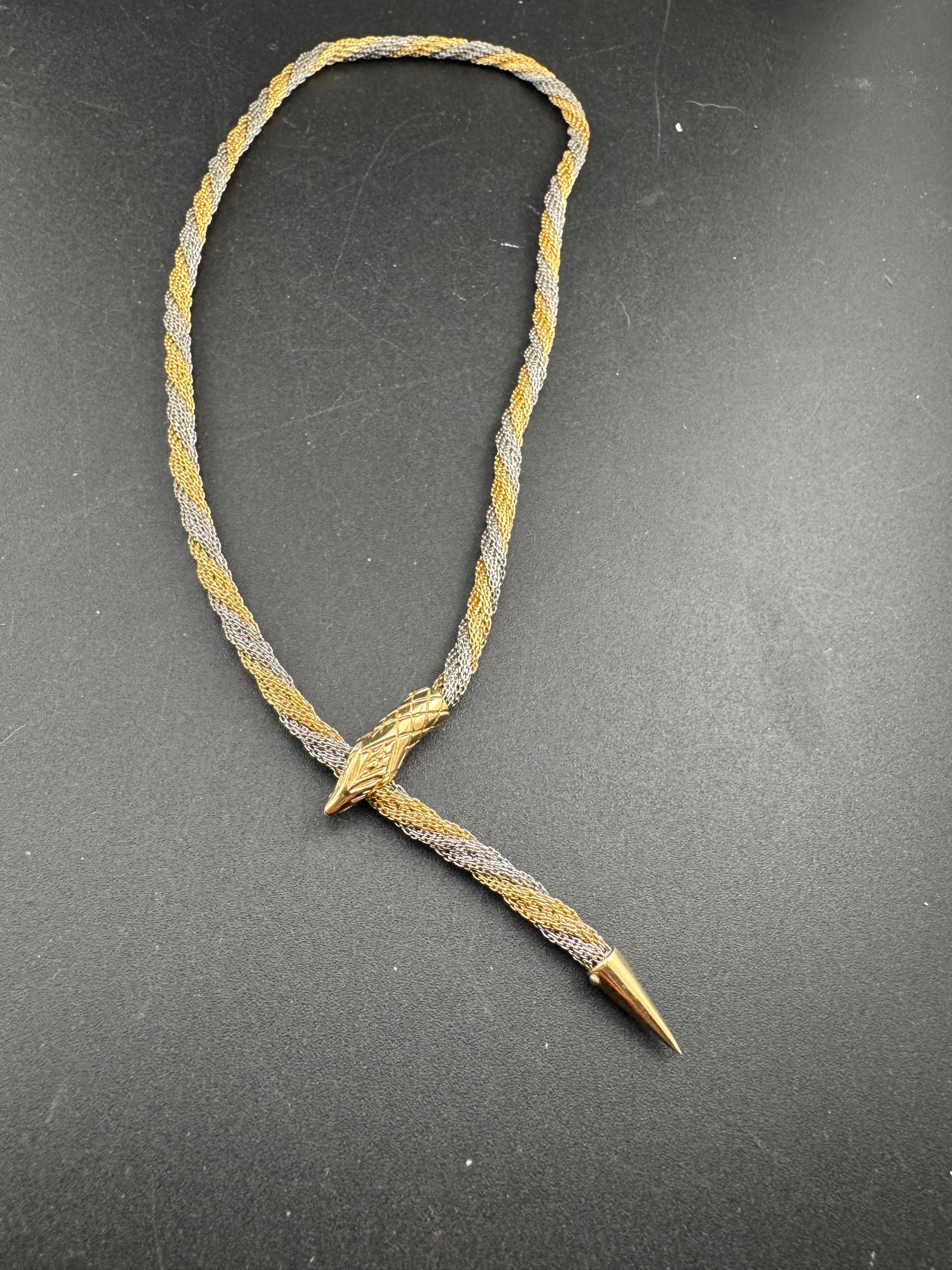 Vintage snake choker necklace, silver and gold tone twisted metal