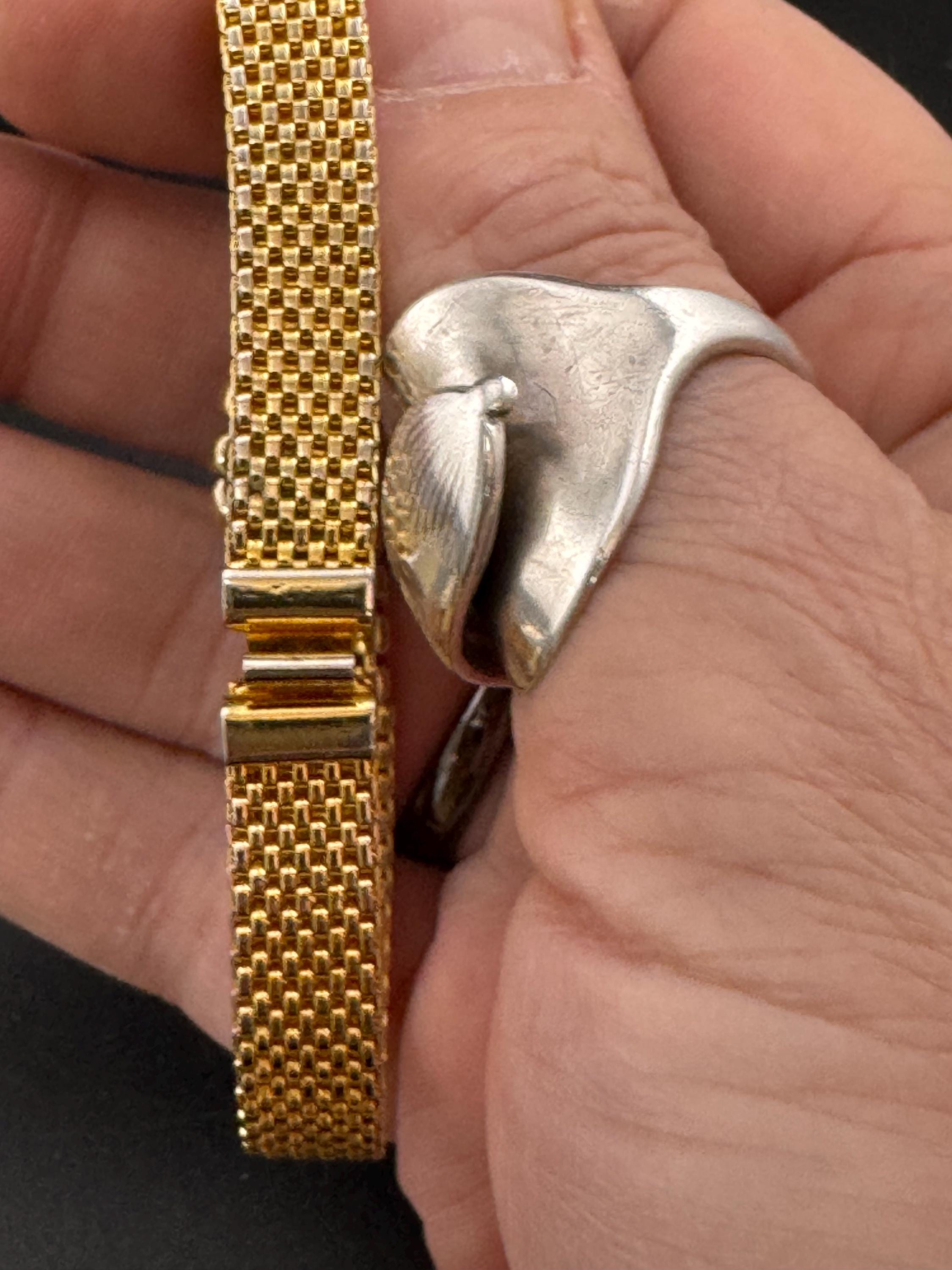 Vintage black rhinestone Glass Gold Tone mesh cocktail bracelet