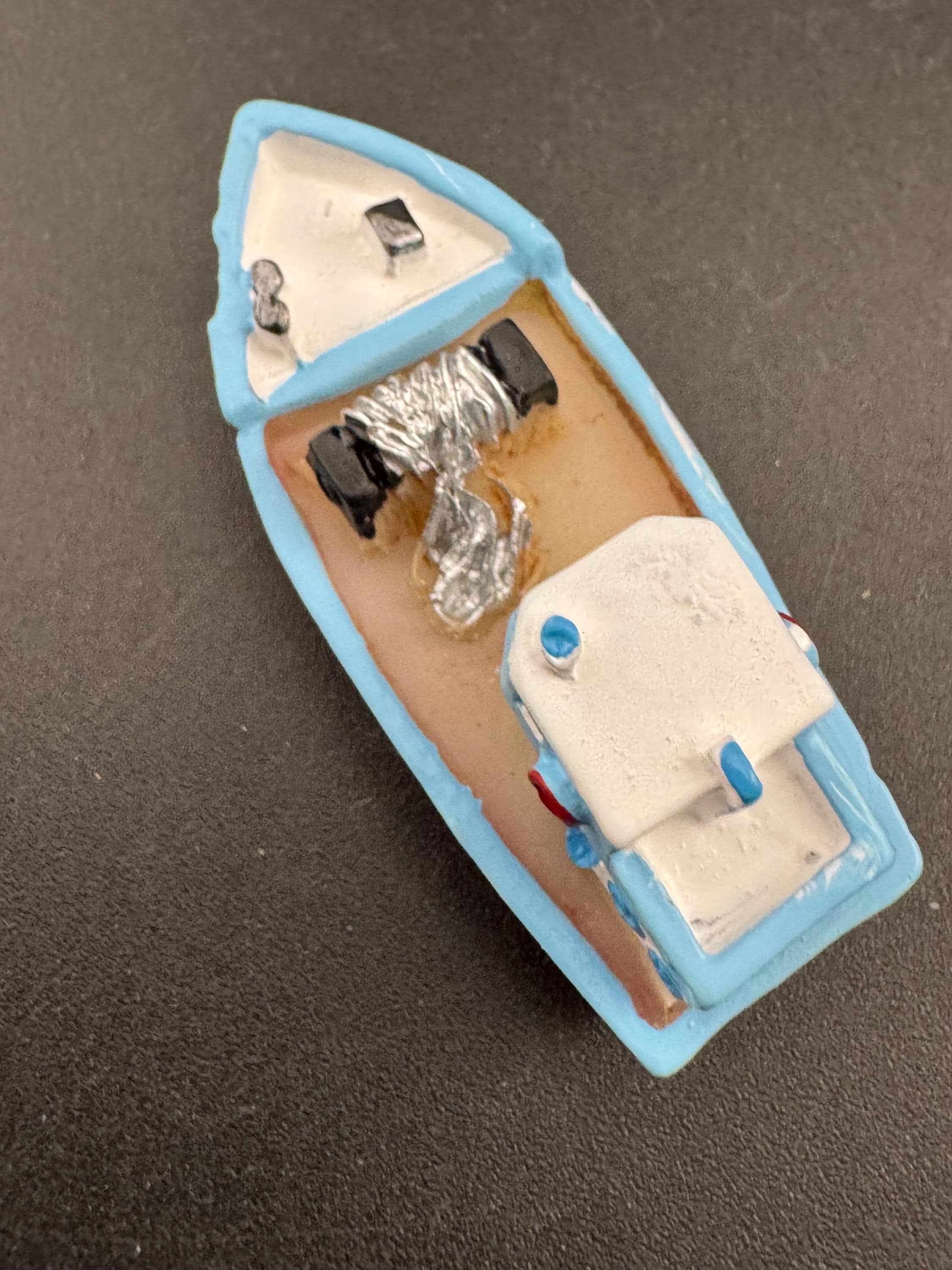 miniature sea fishing boat cake topper decoration, craft scenery 5cm