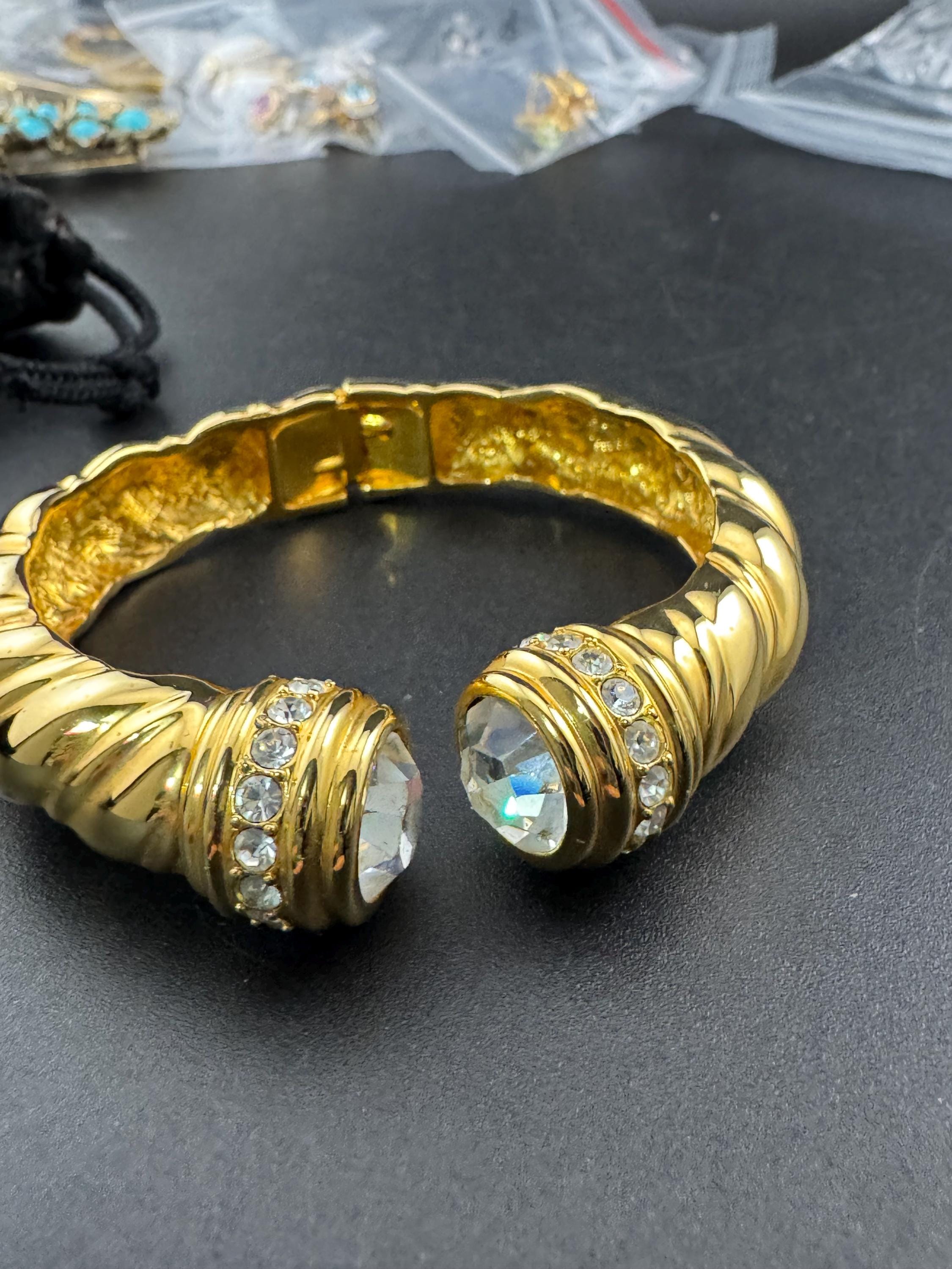 Joan rivers crystal torque clamper bangle, Etruscan style gold tone