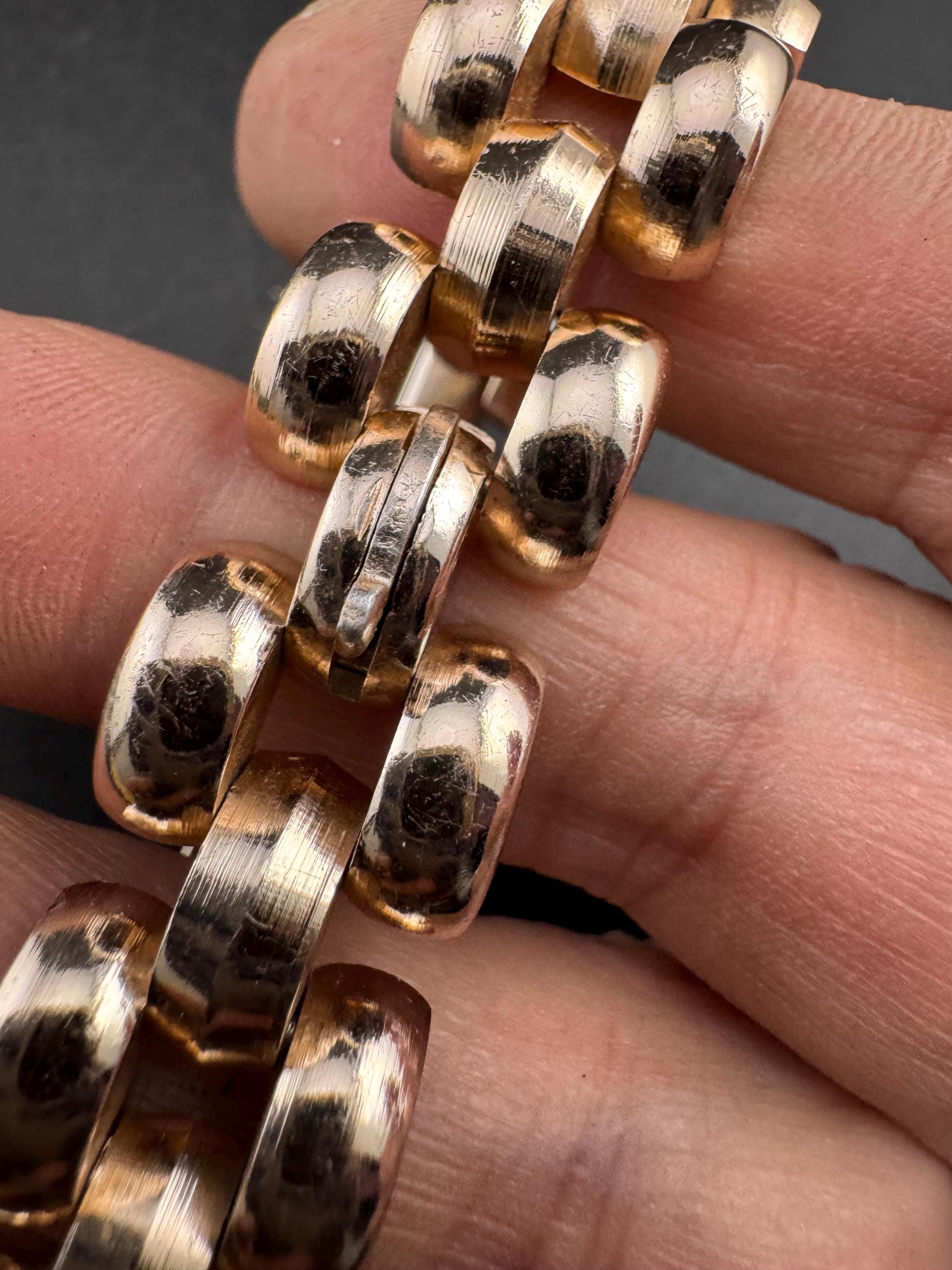 De Farre copper rose gold tone brick chain bracelet, 18.5cm French vintage