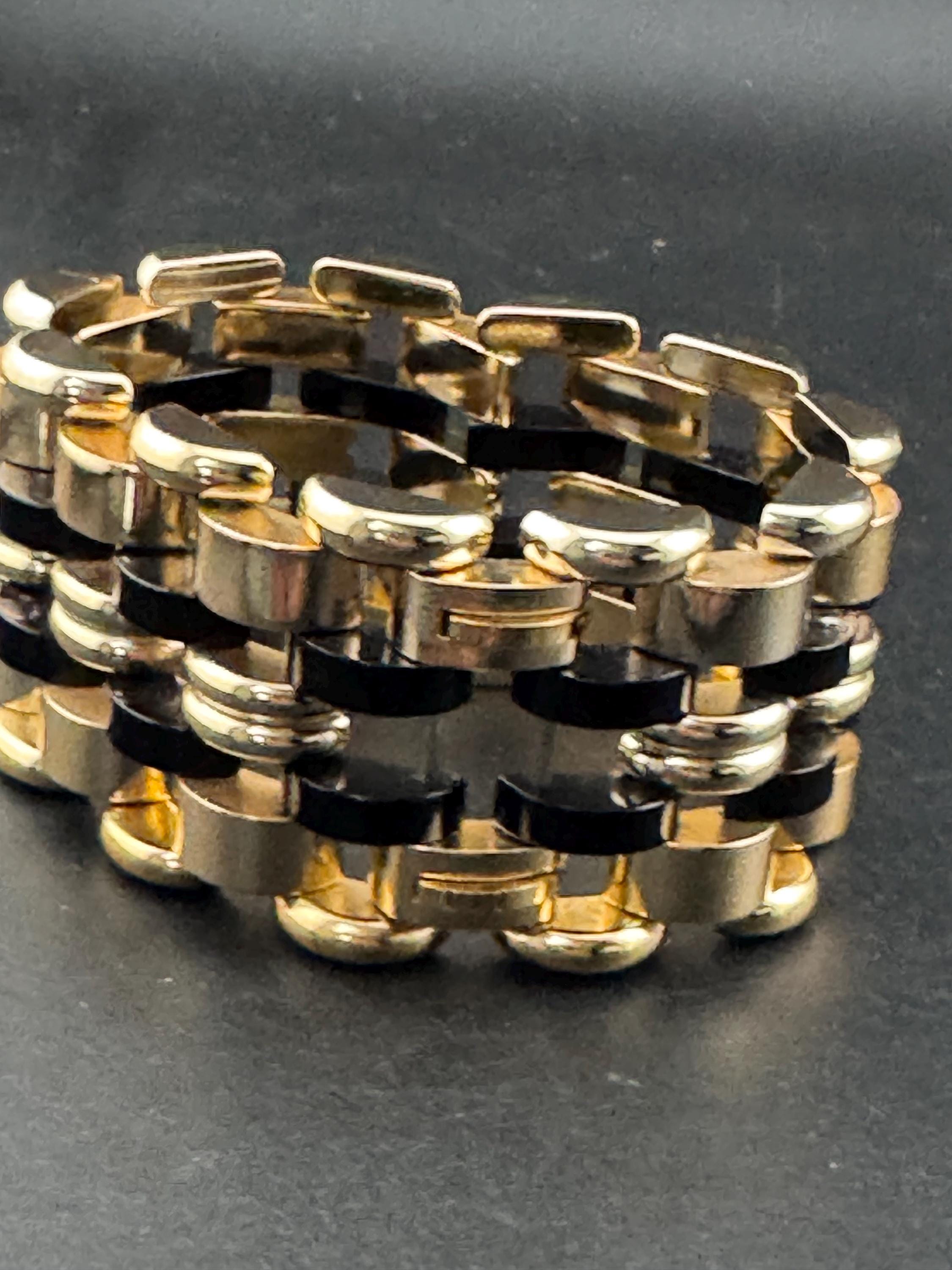 1950s De Farre warm gold tone black brick chain bracelet, 29.5cm French vintage