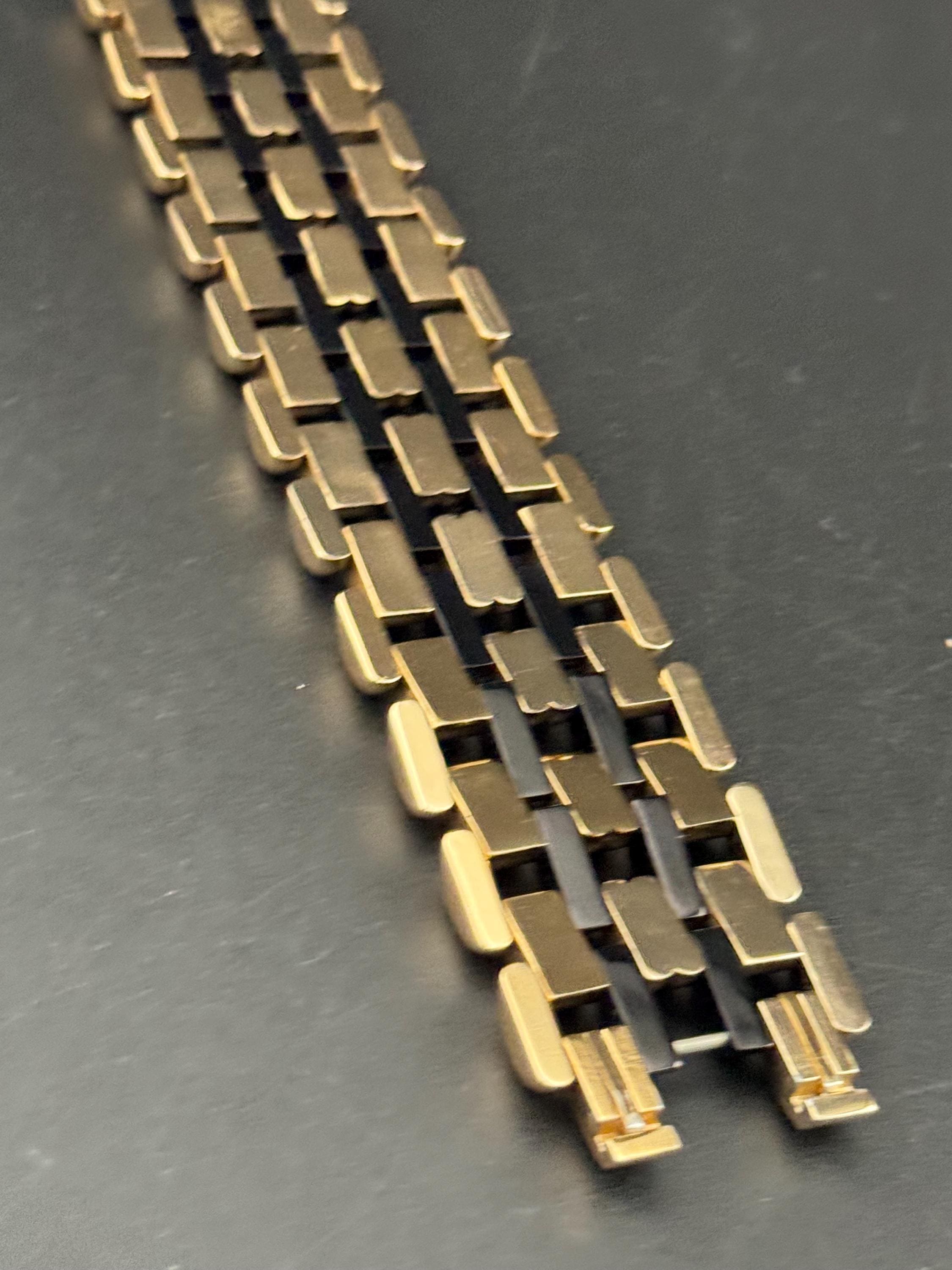 1950s De Farre warm gold tone black brick chain bracelet, 29.5cm French vintage