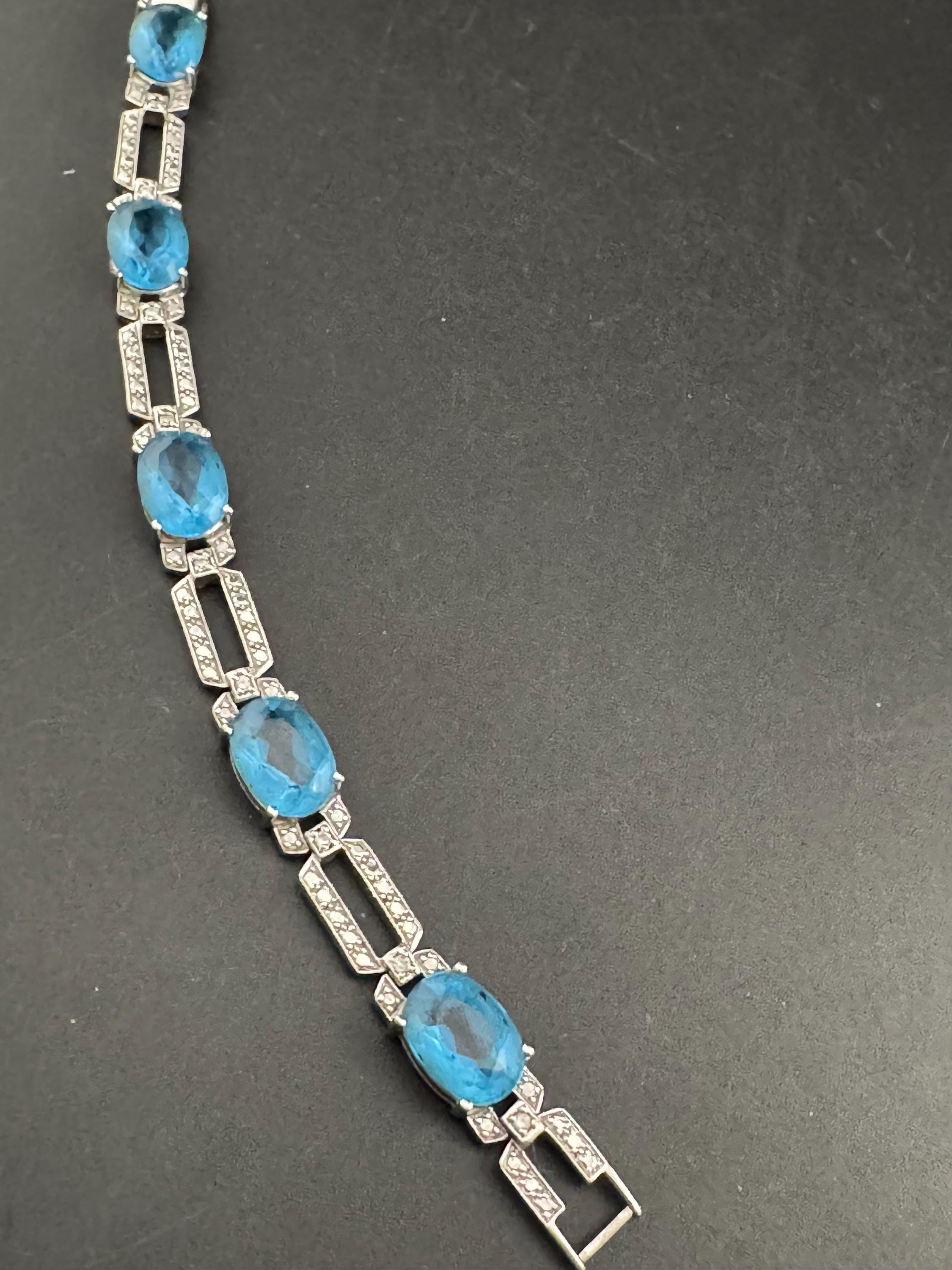 Signed JBK silver plated sapphire diamanté art deco cocktail bracelet, Jaqueline Kennedy