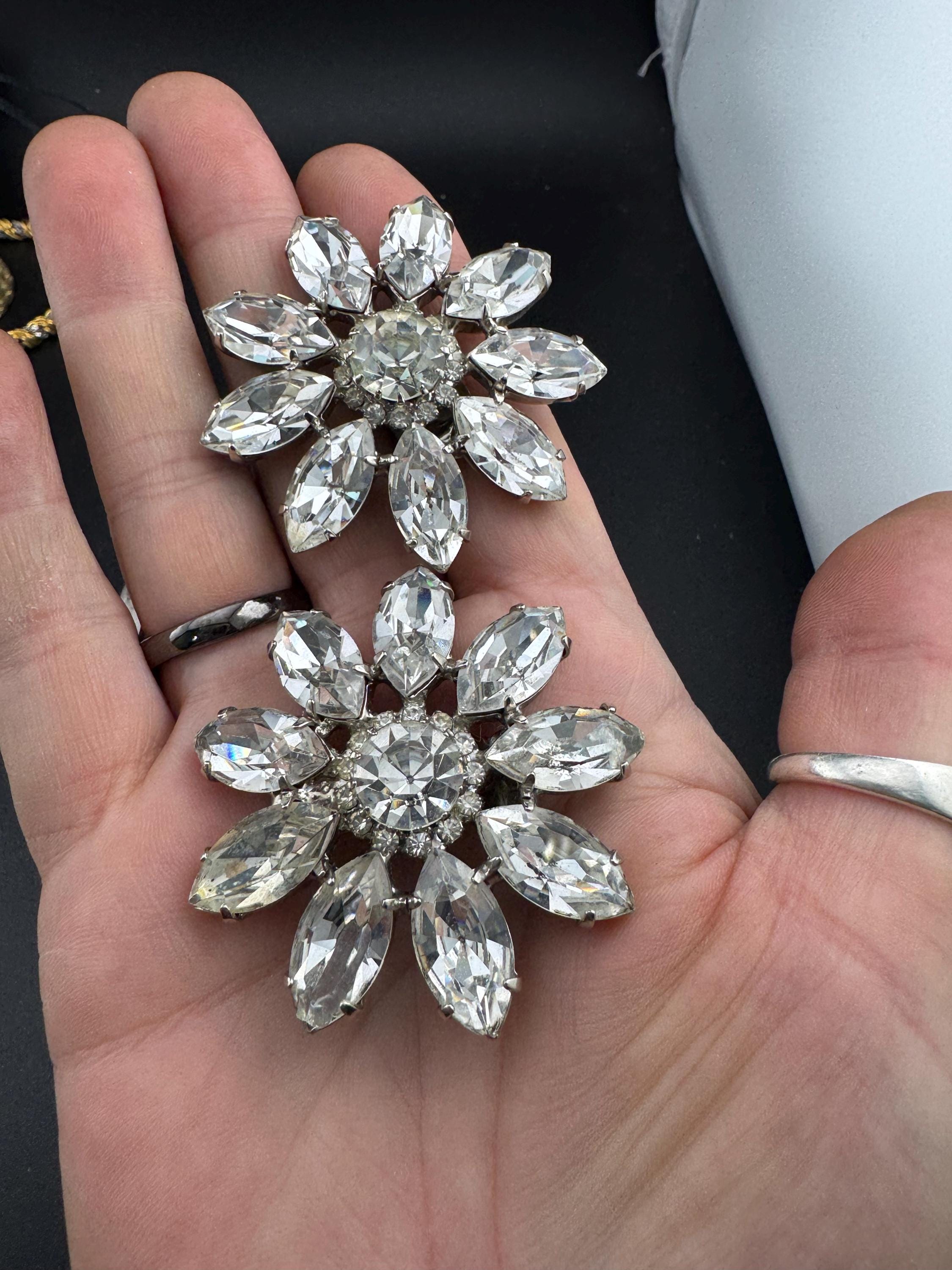 Signed Butler and Wilson oversized Crystal clip on earrings, 5cm silver plated