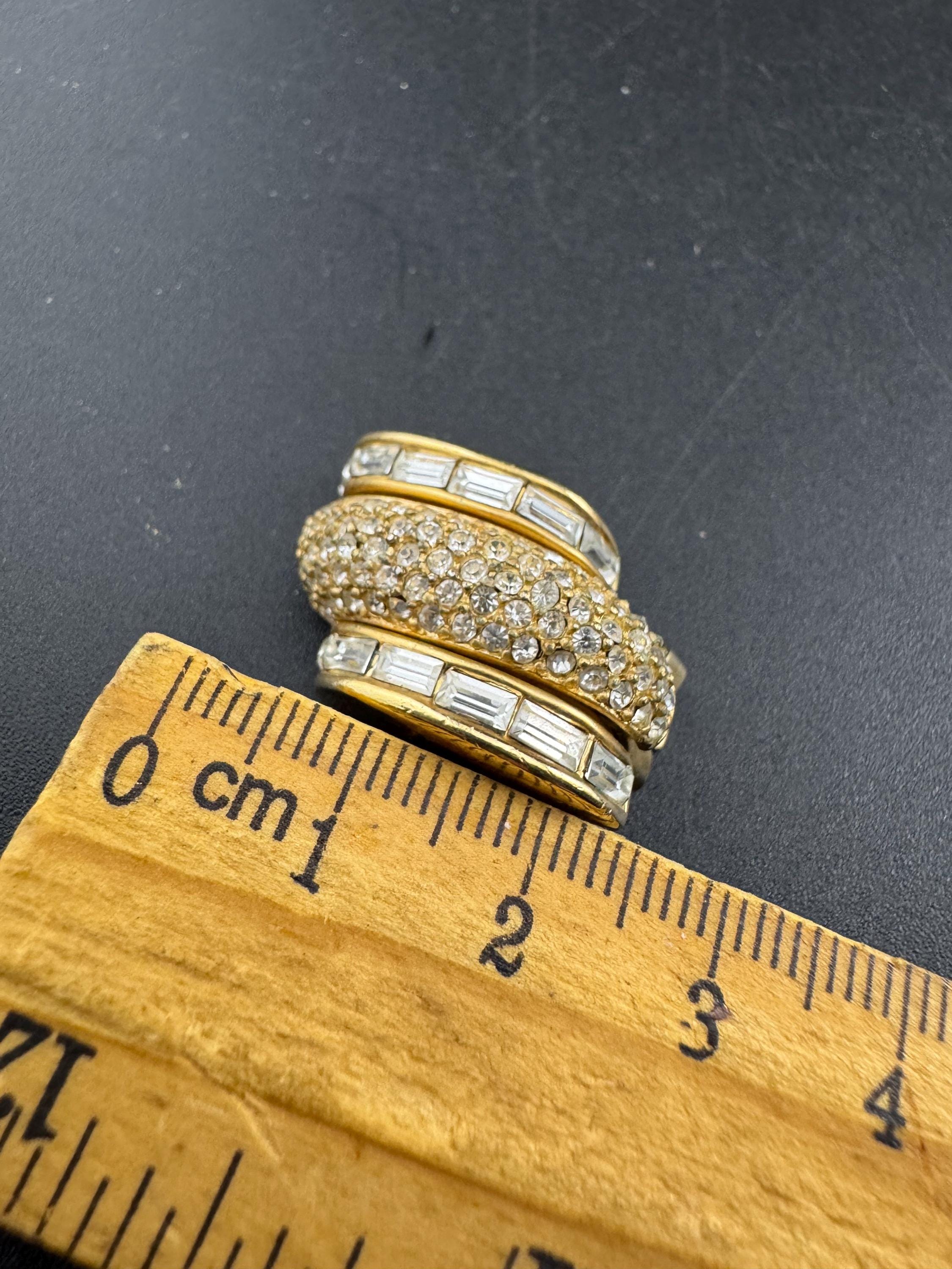 Signed GROSSE clear baguette crystal Diamante clip on earrings, high end 3cm designer studs