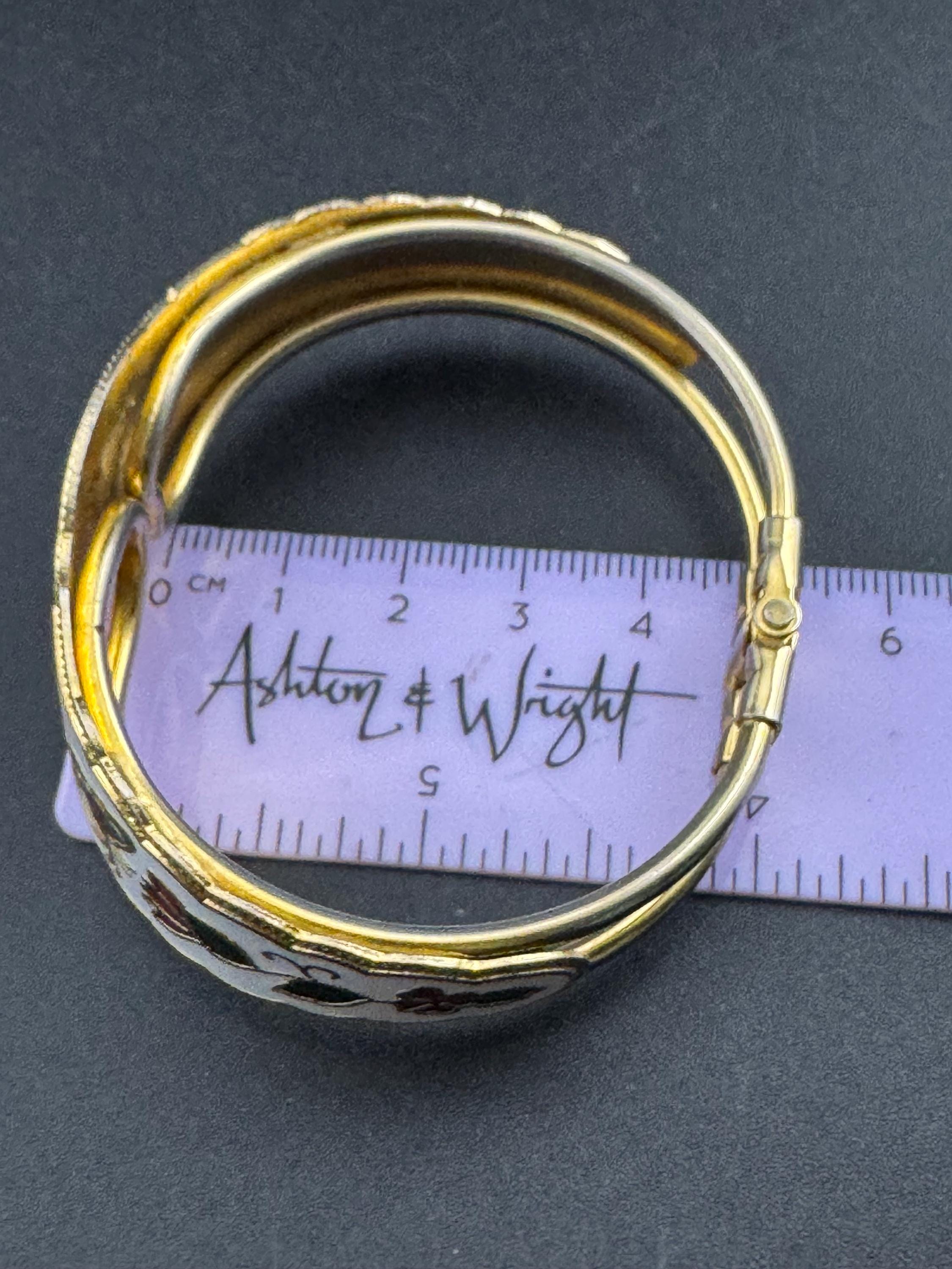 Vintage white red green enamel cloisonne clamper bangle: floral design 1980s 1990s