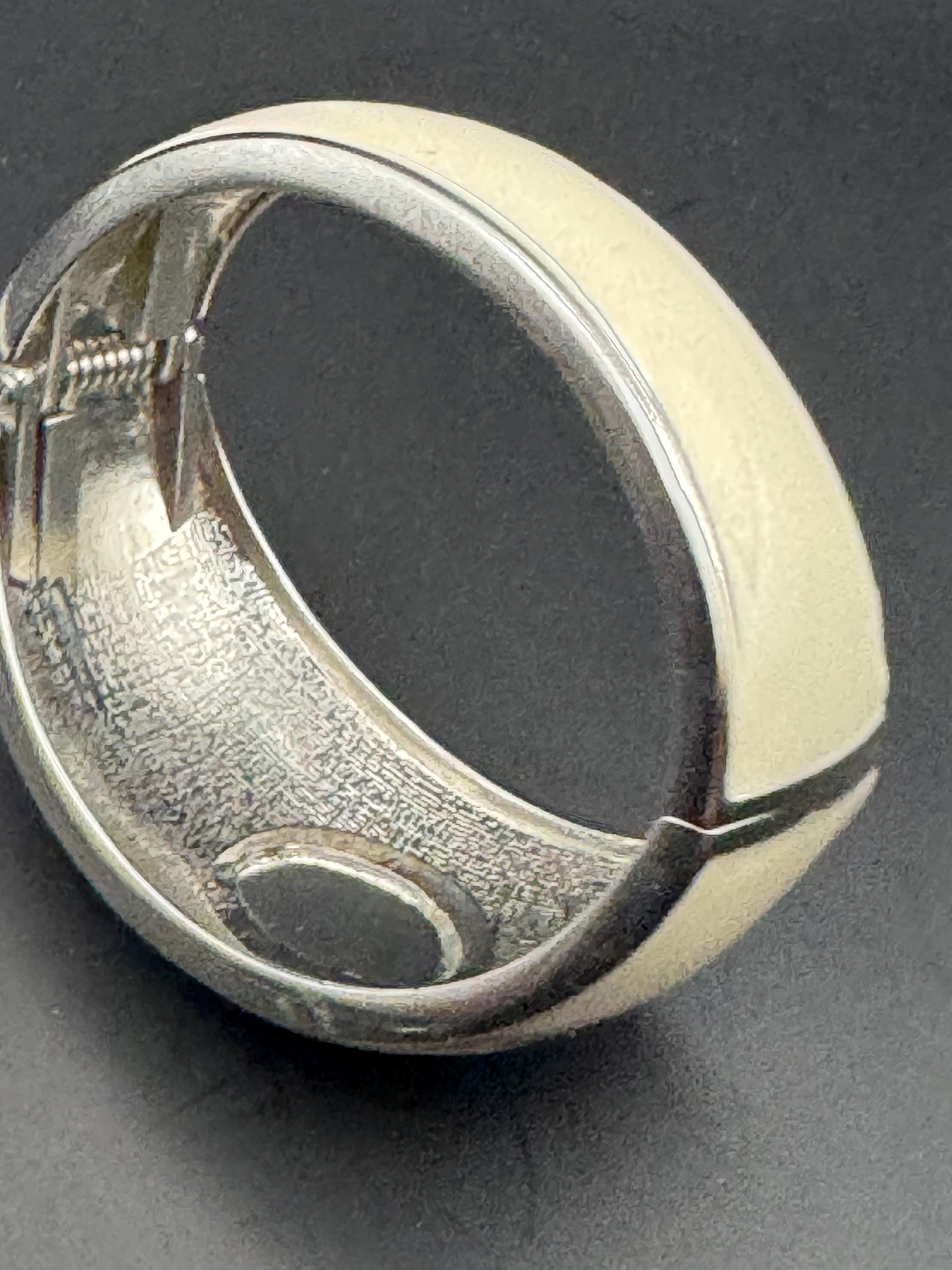 Retro clear crystal cabochon cream enamel Clamper Bangle, silver diamanté Bracelet.