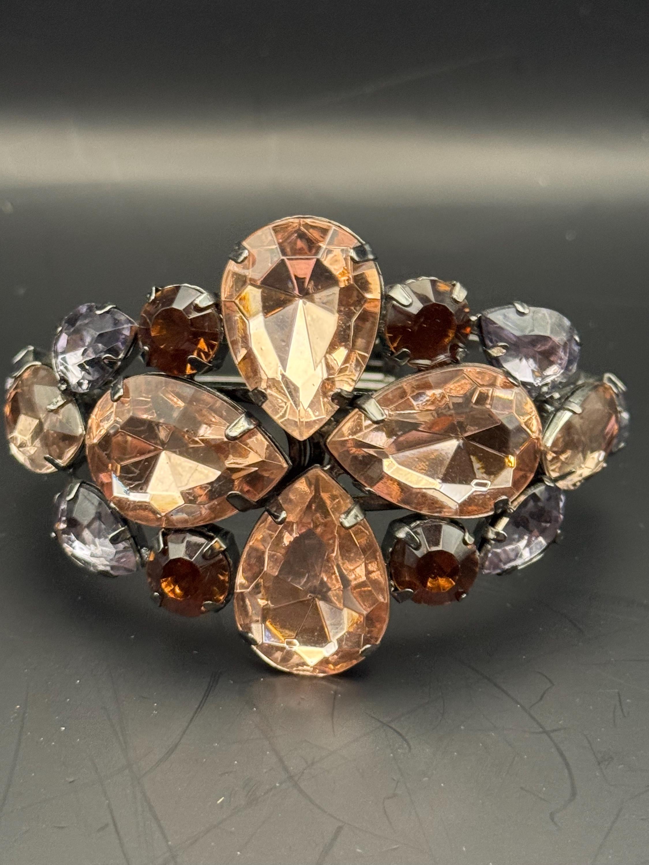 brown citrine glass rhinestone clamper bangle, Vintage crystal diamanté bracelet