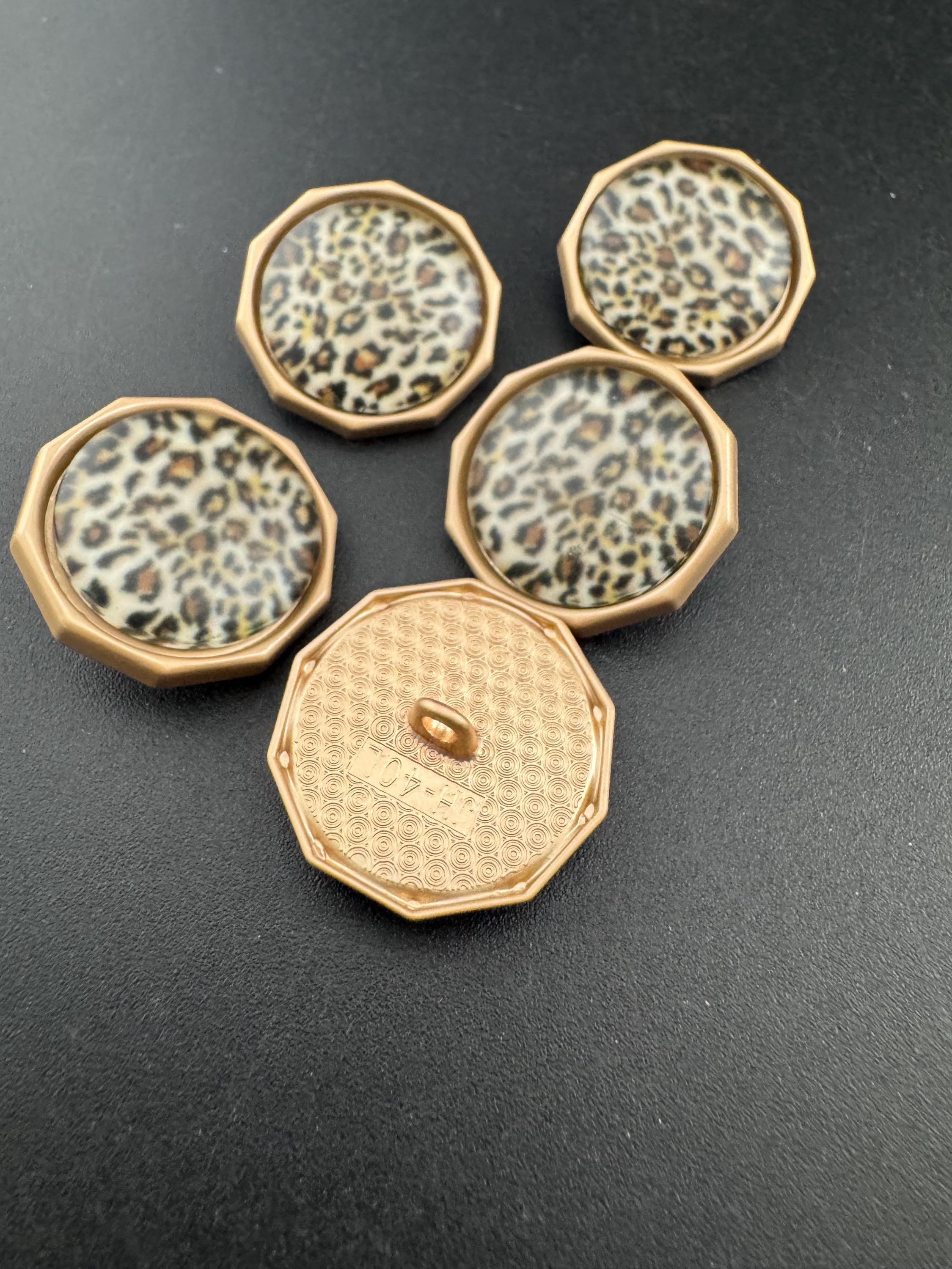 25mm Leopard Print Buttons. Matte Gold Acrylic & geo Metal (5 Piece)