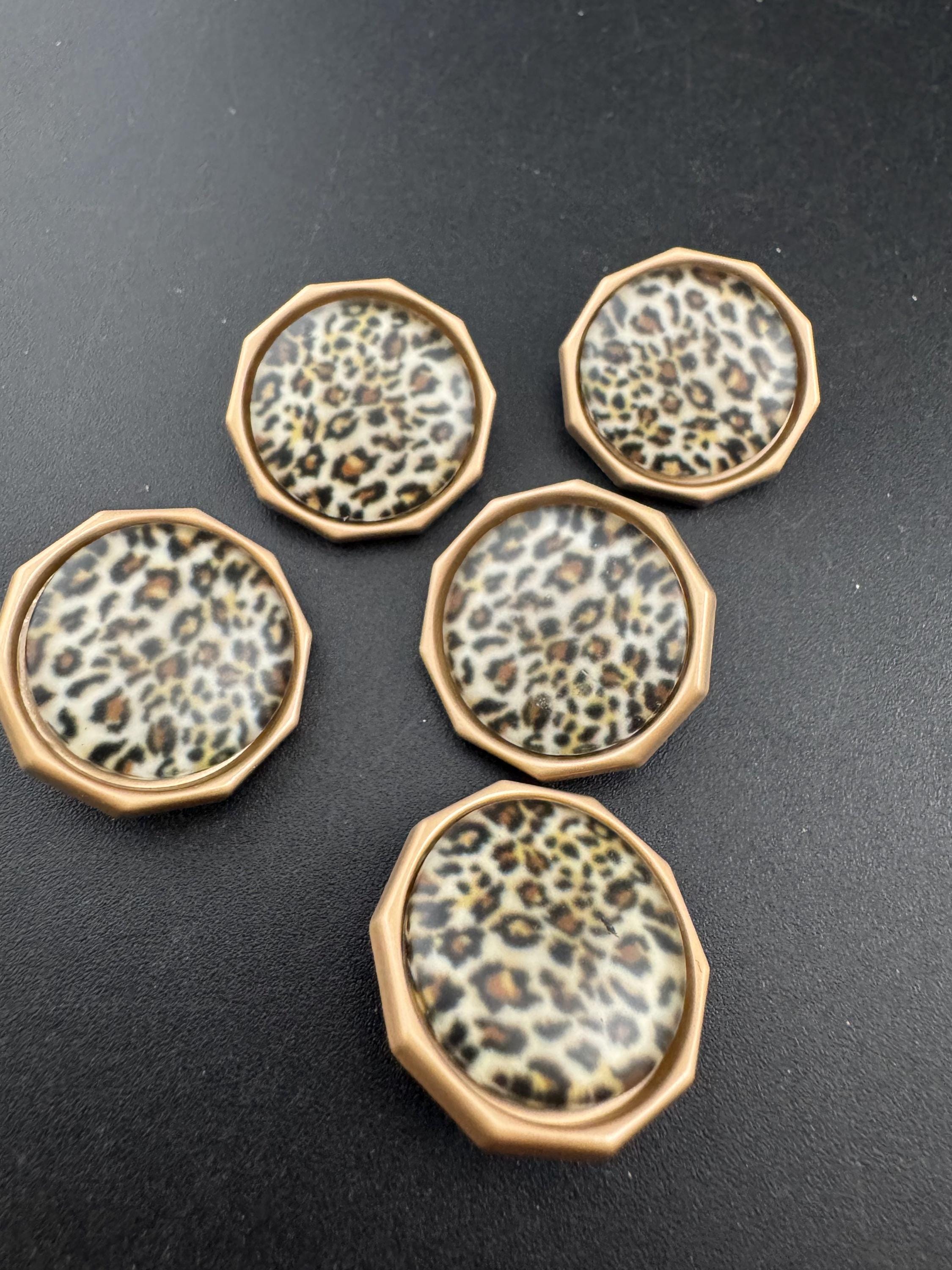 25mm Leopard Print Buttons. Matte Gold Acrylic & geo Metal (5 Piece)