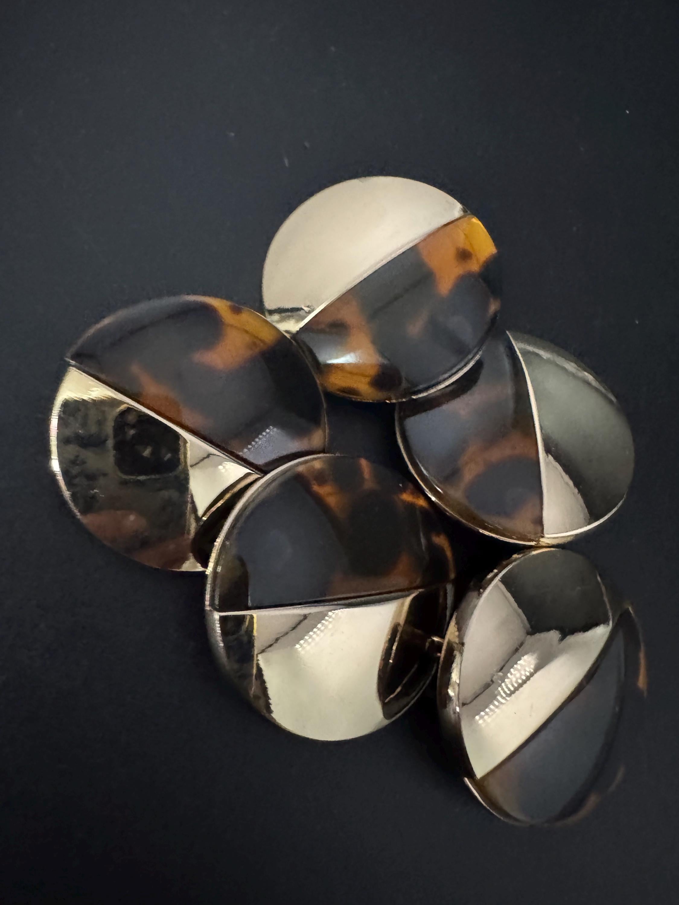 30mm Tortoiseshell Buttons, Gold & Brown Acrylic metal 5 pieces