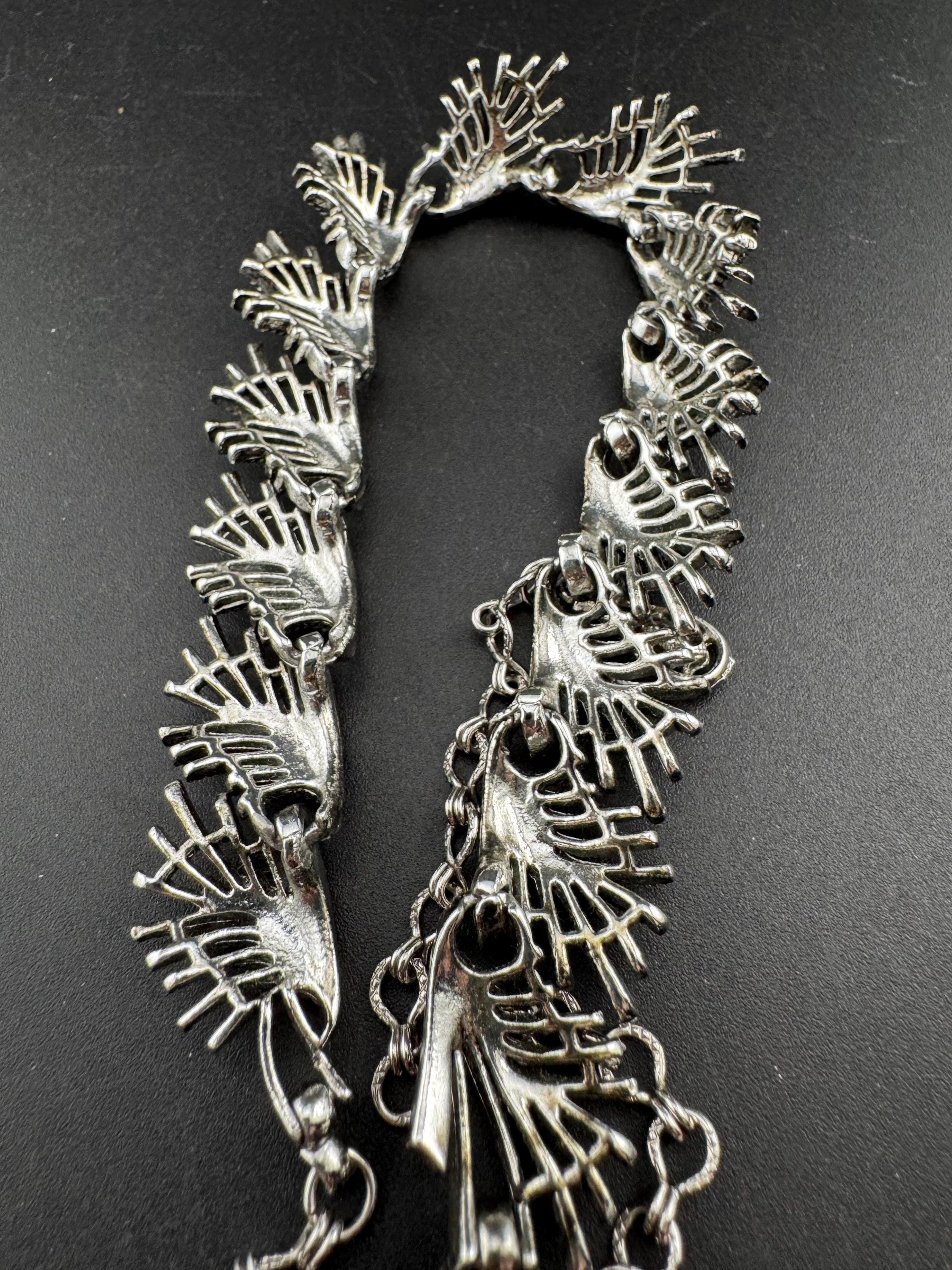 Vintage wide panel Link choker necklace, silver tone 1950s