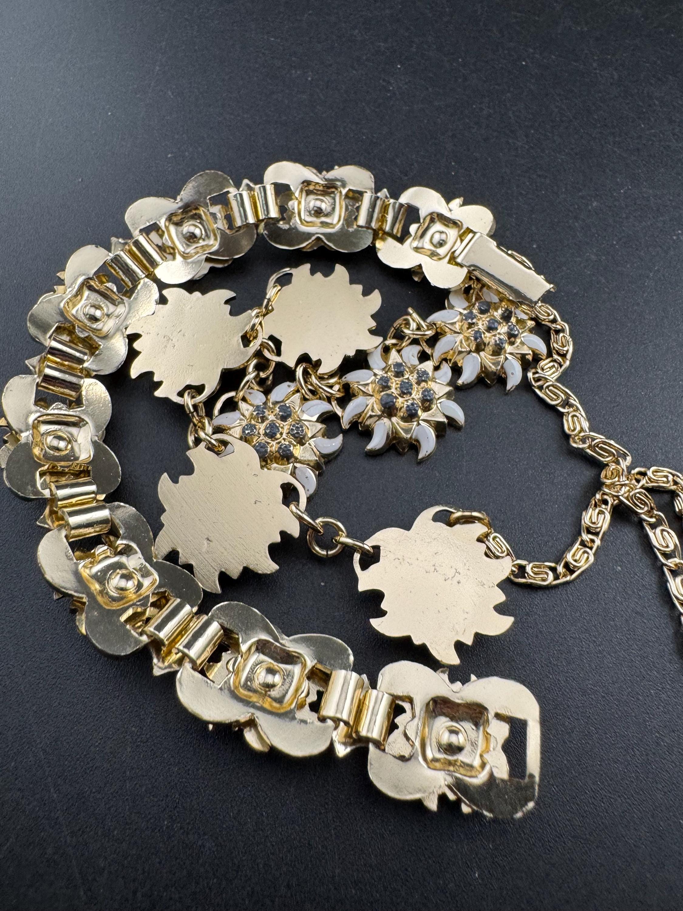 Vintage eidelweiss Eloxal necklace and bracelet set, aluminium gold tone jewellery set