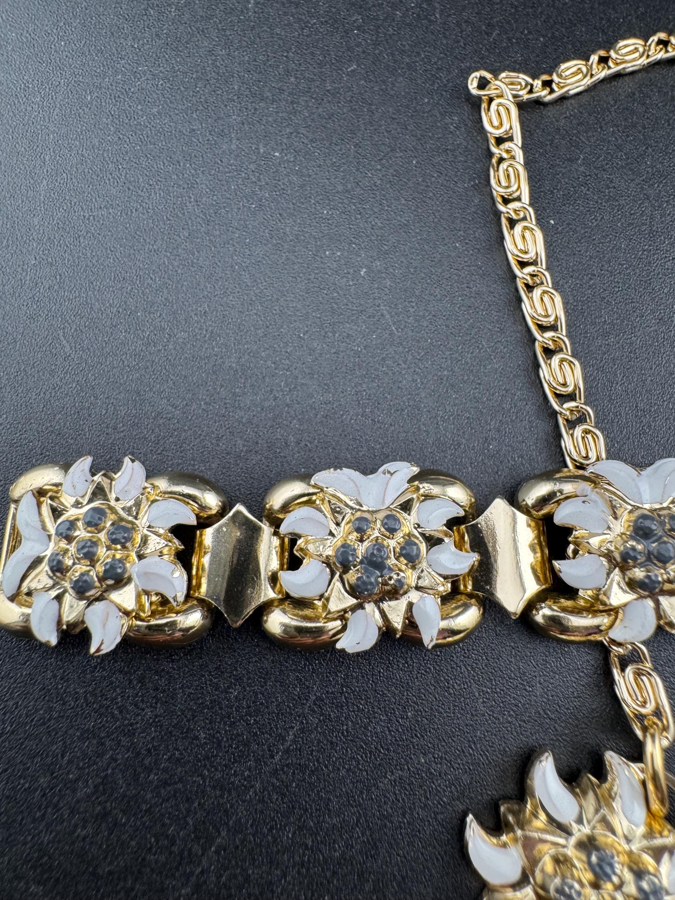 Vintage eidelweiss Eloxal necklace and bracelet set, aluminium gold tone jewellery set