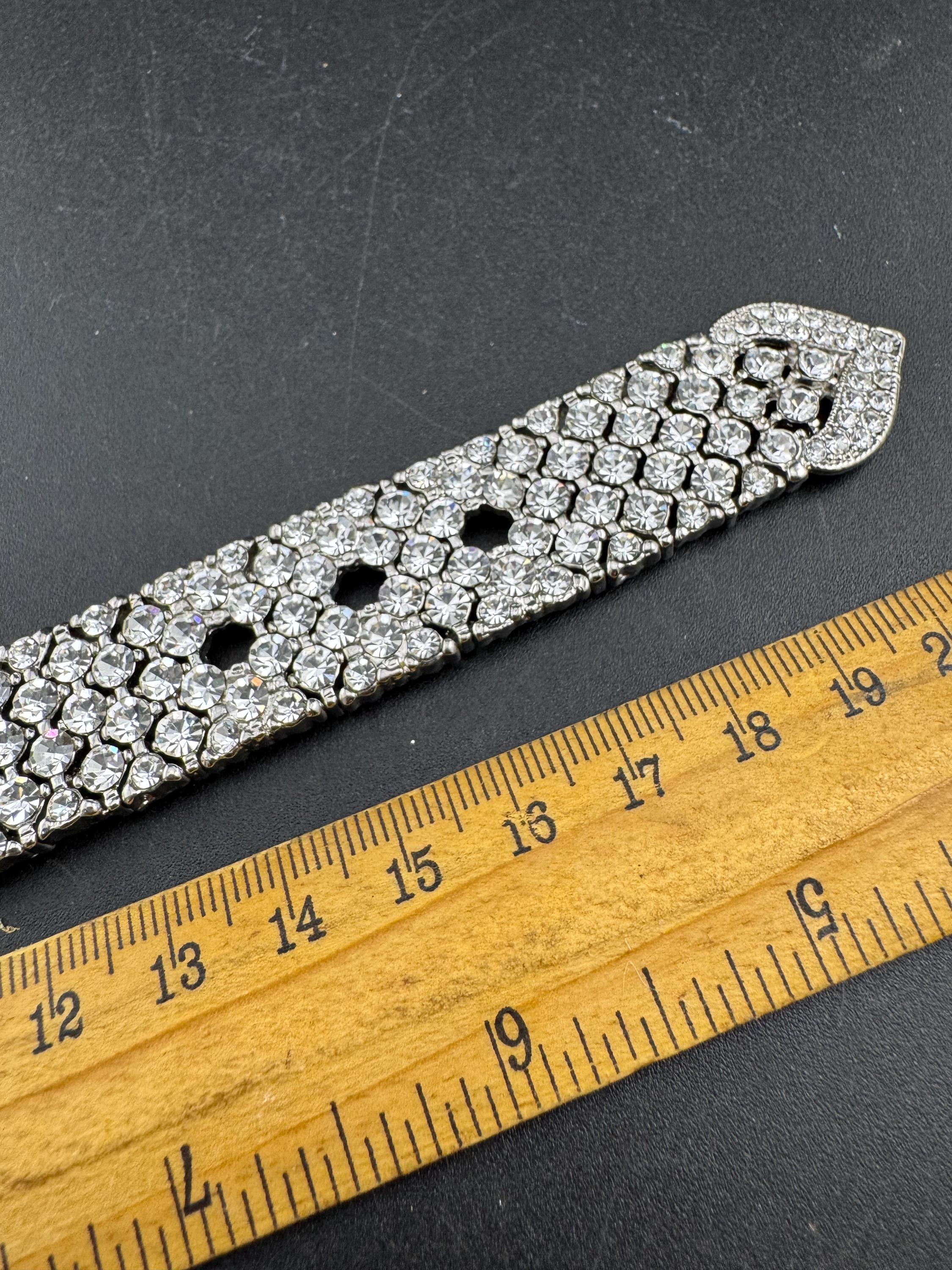 Vintage clear diamanté belt buckle bracelet, adjustable 1980s 1990s