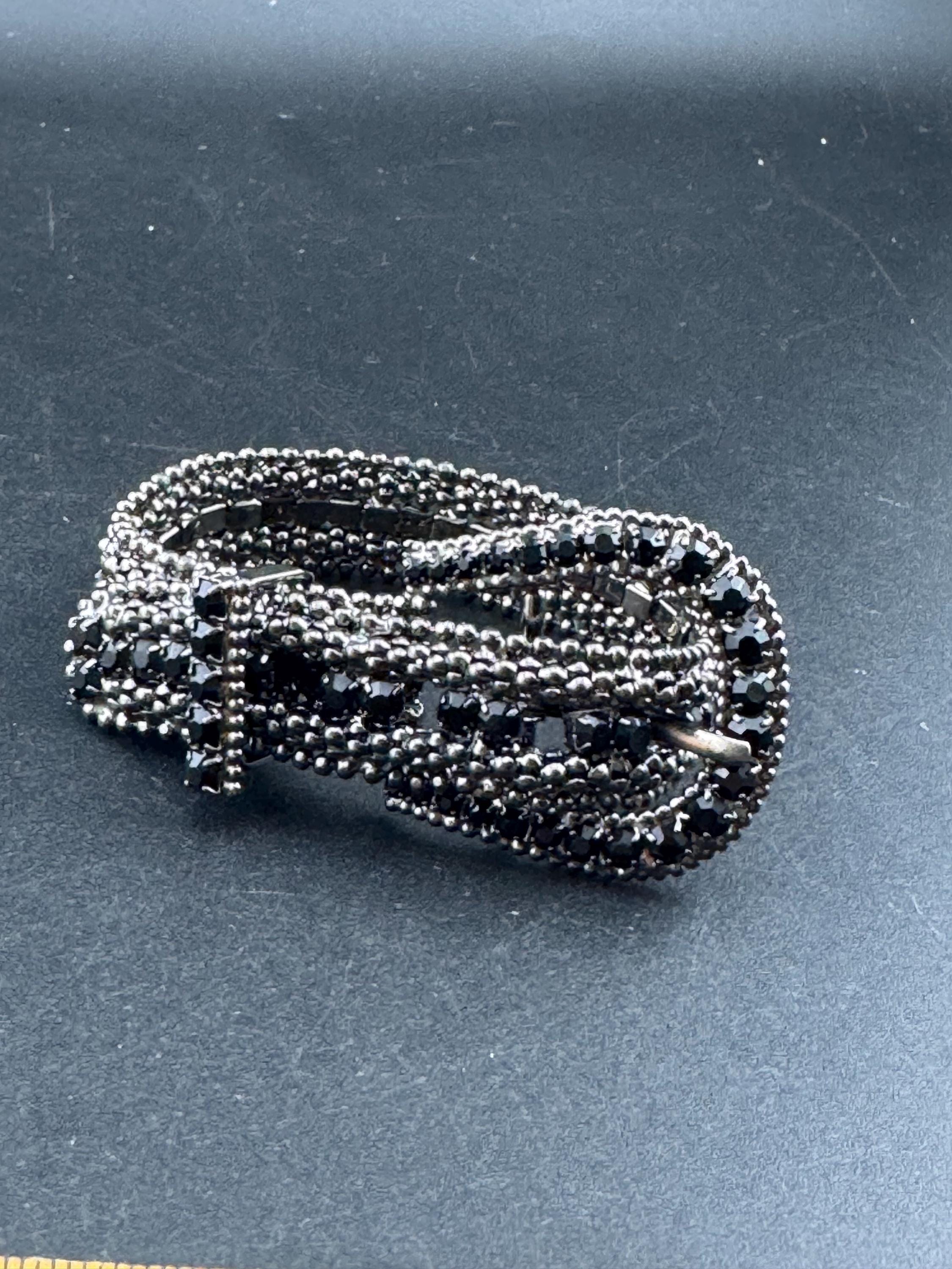 Retro dark grey diamante rhinestone buckle bracelet , 1980s 1990s