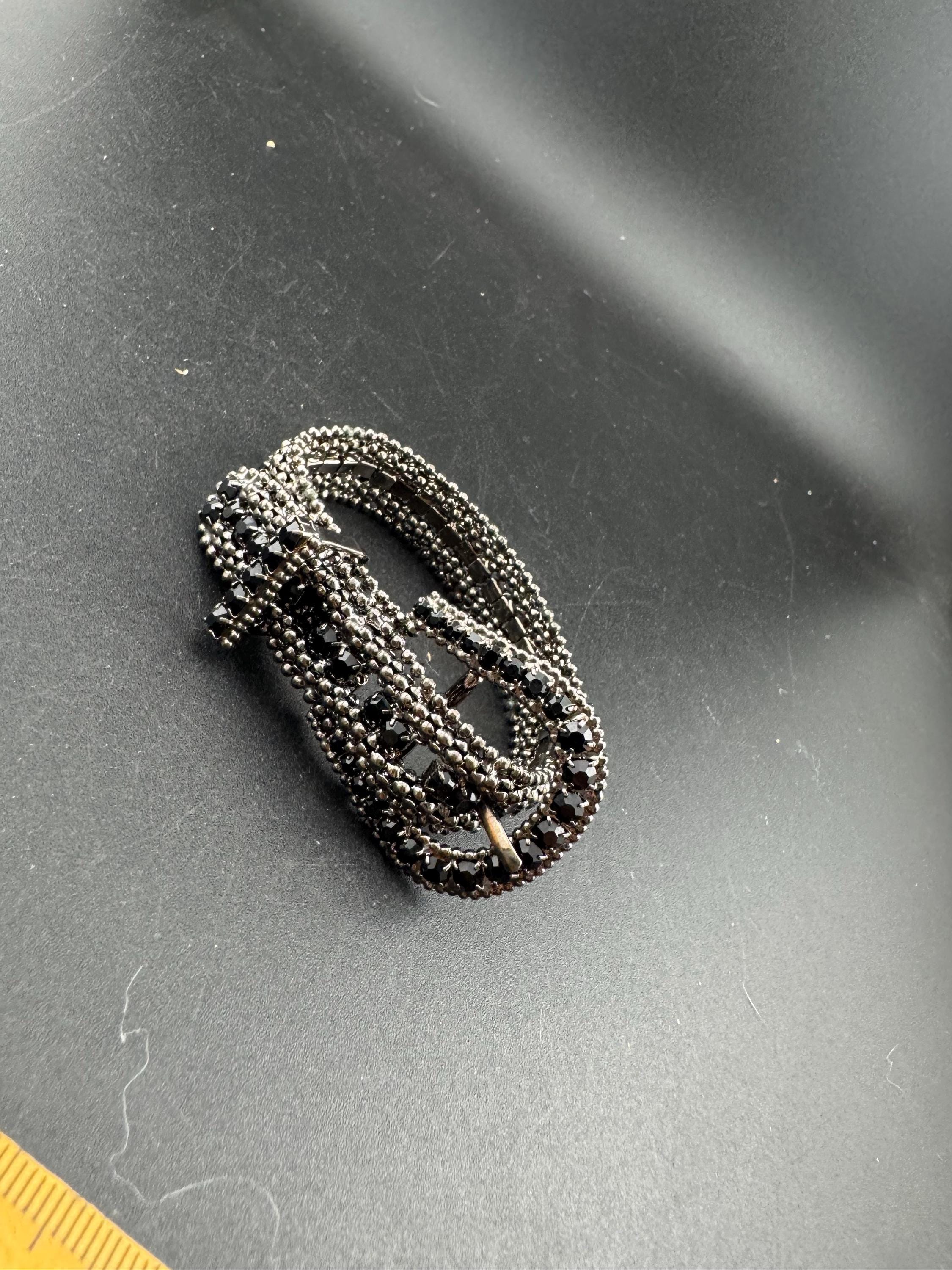 Retro dark grey diamante rhinestone buckle bracelet , 1980s 1990s