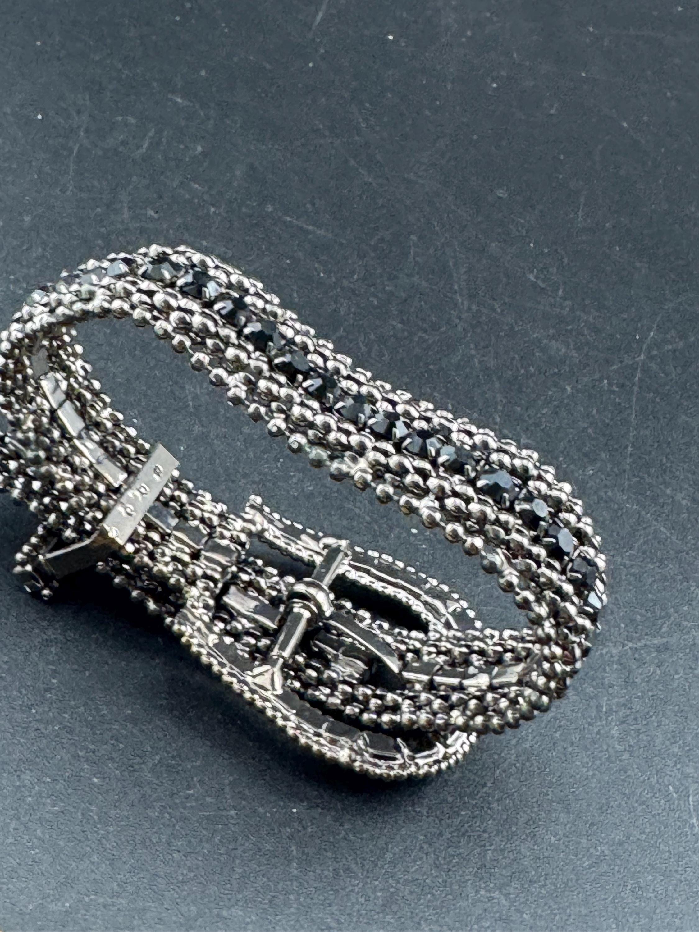 Retro dark grey diamante rhinestone buckle bracelet , 1980s 1990s