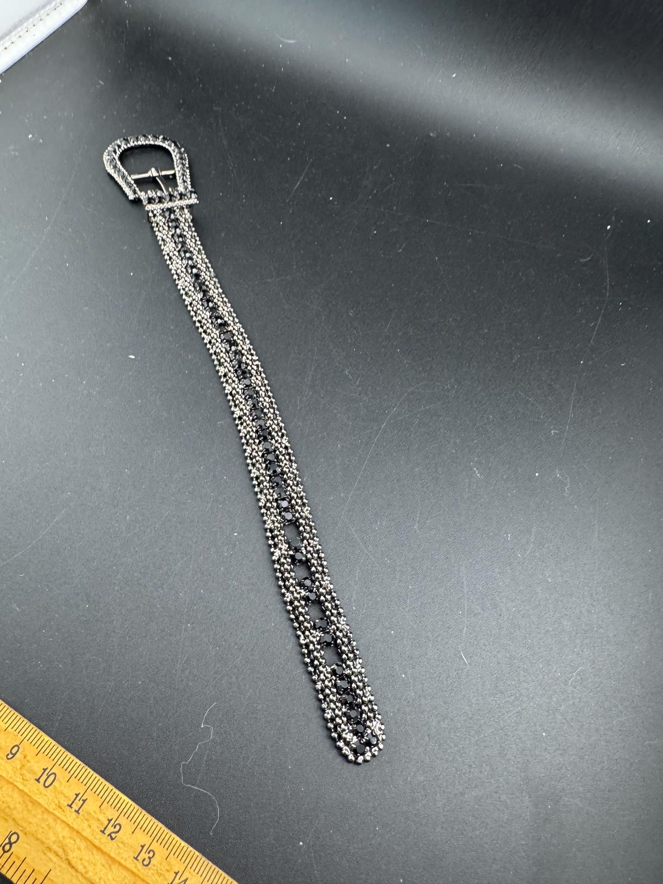 Retro dark grey diamante rhinestone buckle bracelet , 1980s 1990s