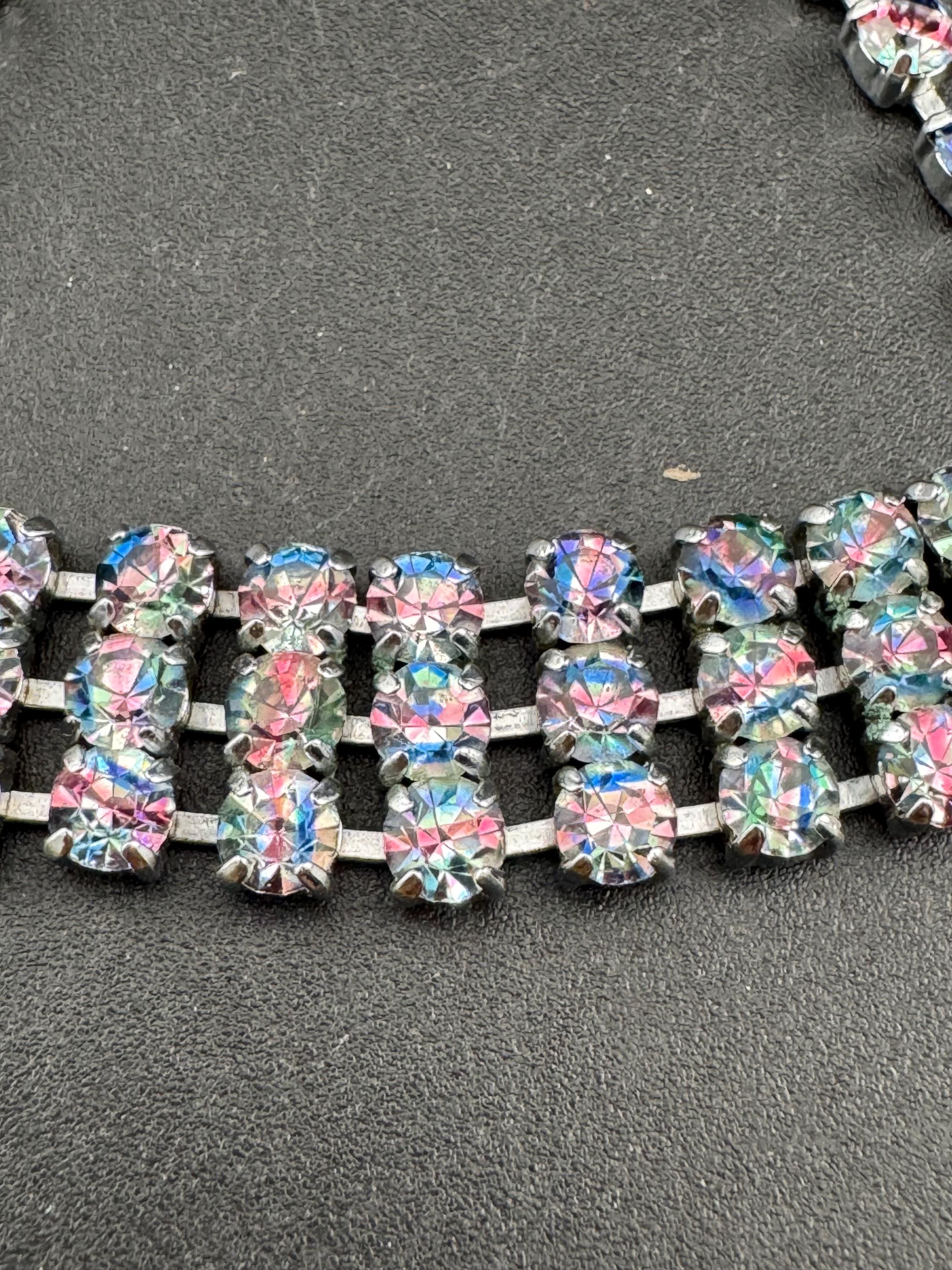 Vintage iris glass slim diamanté cocktail bracelet, 3 row