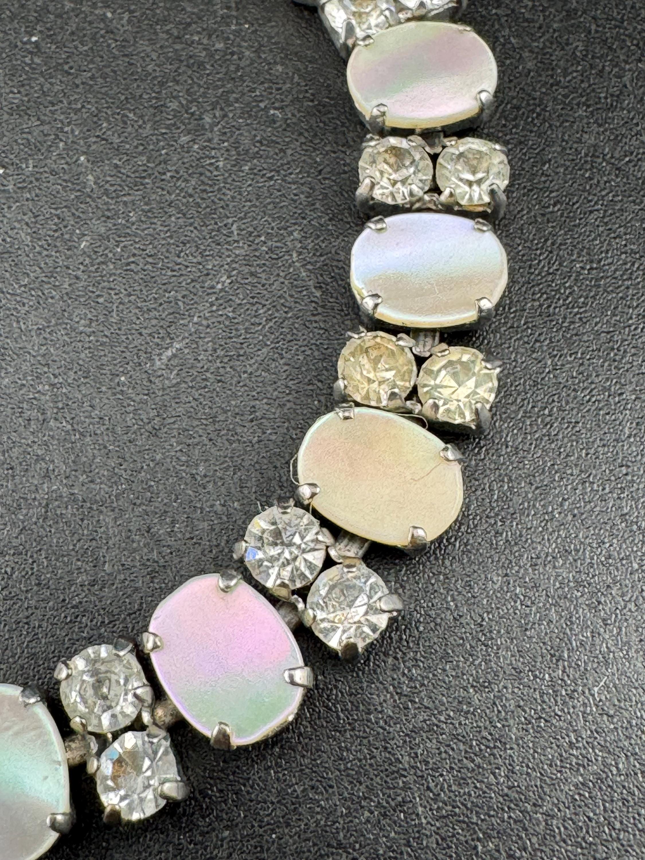 MOP Mother of pearl silver tone chrome panel link diamanté bracelet