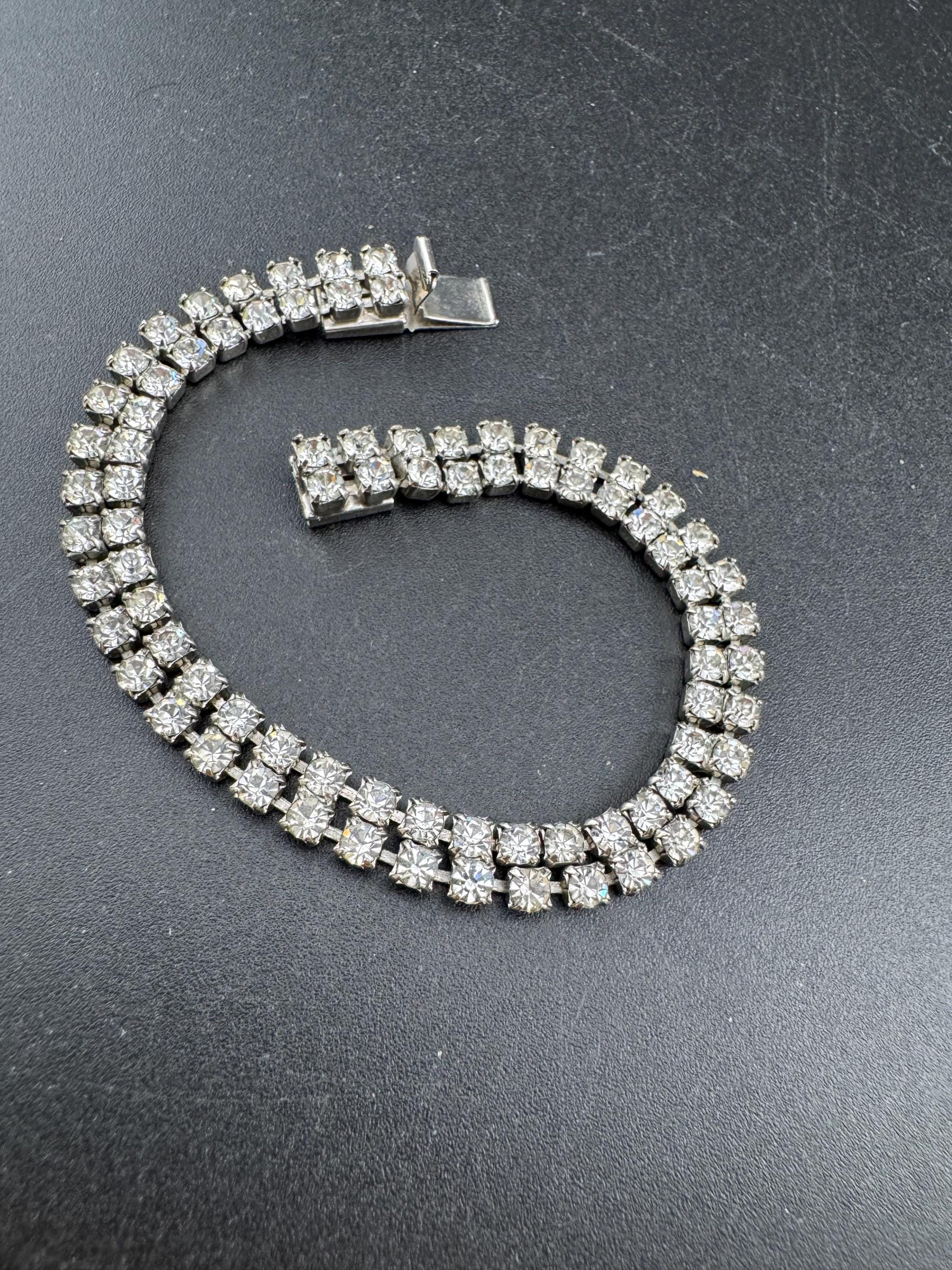 Reserved Vintage slim 2 row silver clear diamanté crystal cocktail tennis bracelet