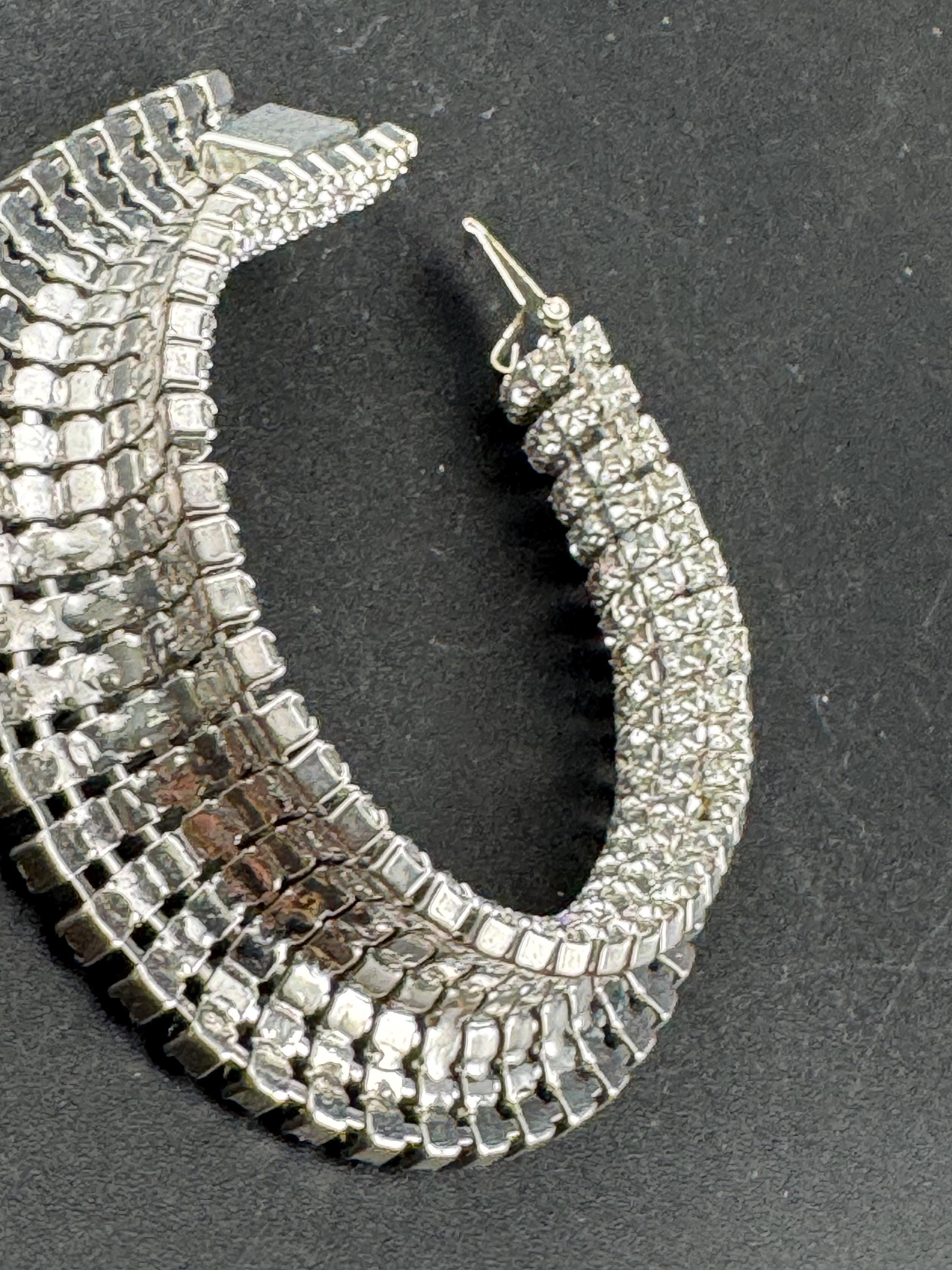 Vintage wide 8 row silver clear diamanté crystal cocktail tennis bracelet