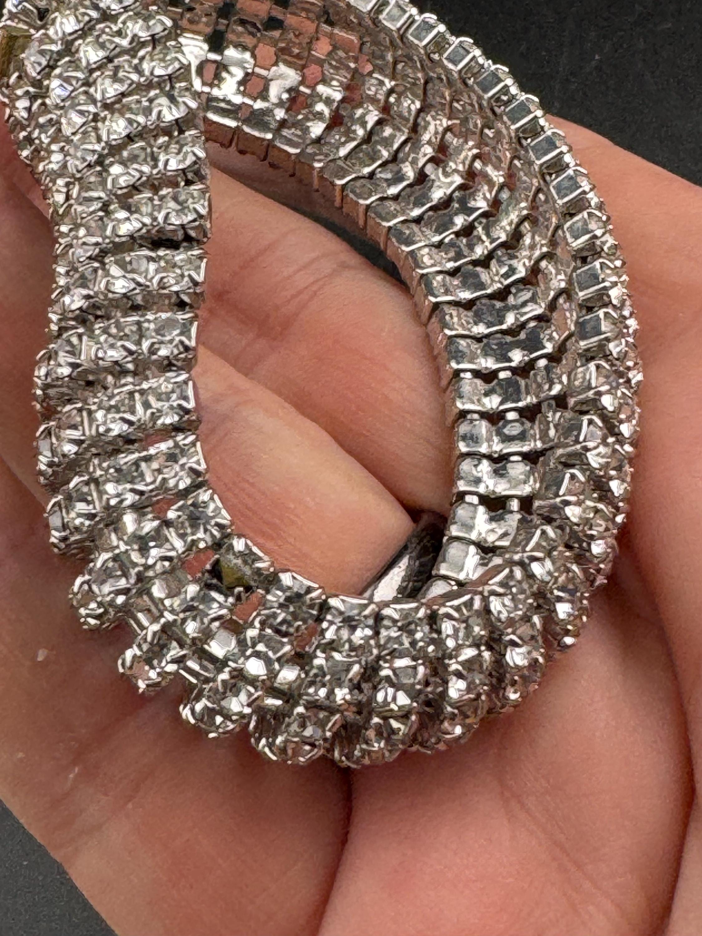Vintage wide 8 row silver clear diamanté crystal cocktail tennis bracelet