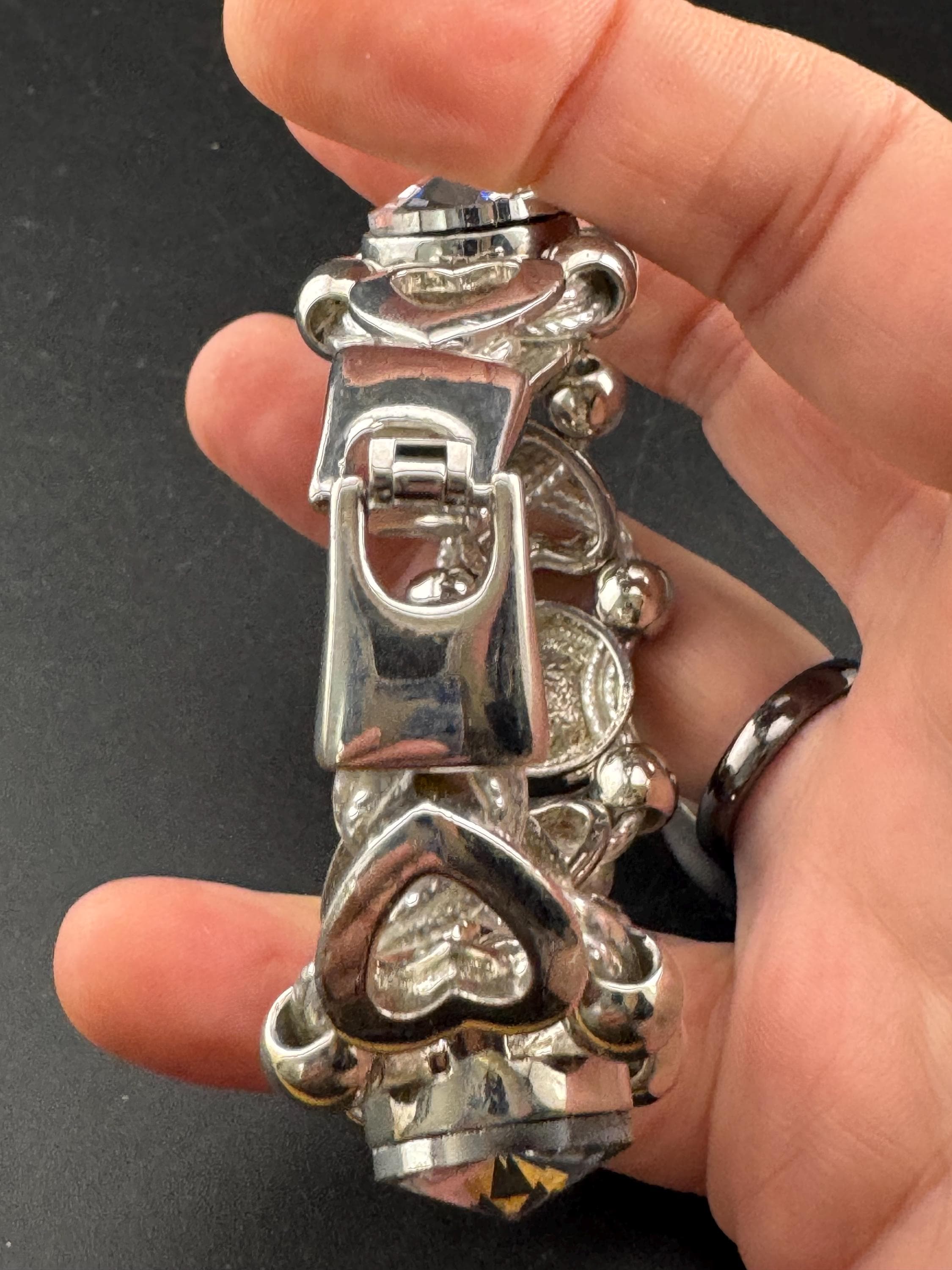 Retro chunky 2.5cm wide silver clear Rivoli crystal cocktail tennis bracelet