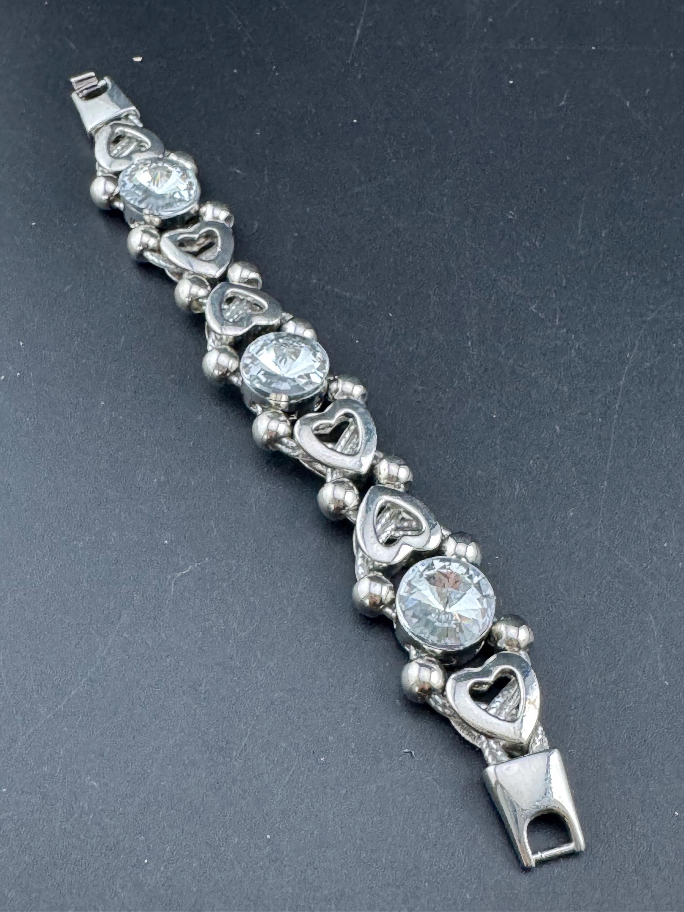 Retro chunky 2.5cm wide silver clear Rivoli crystal cocktail tennis bracelet