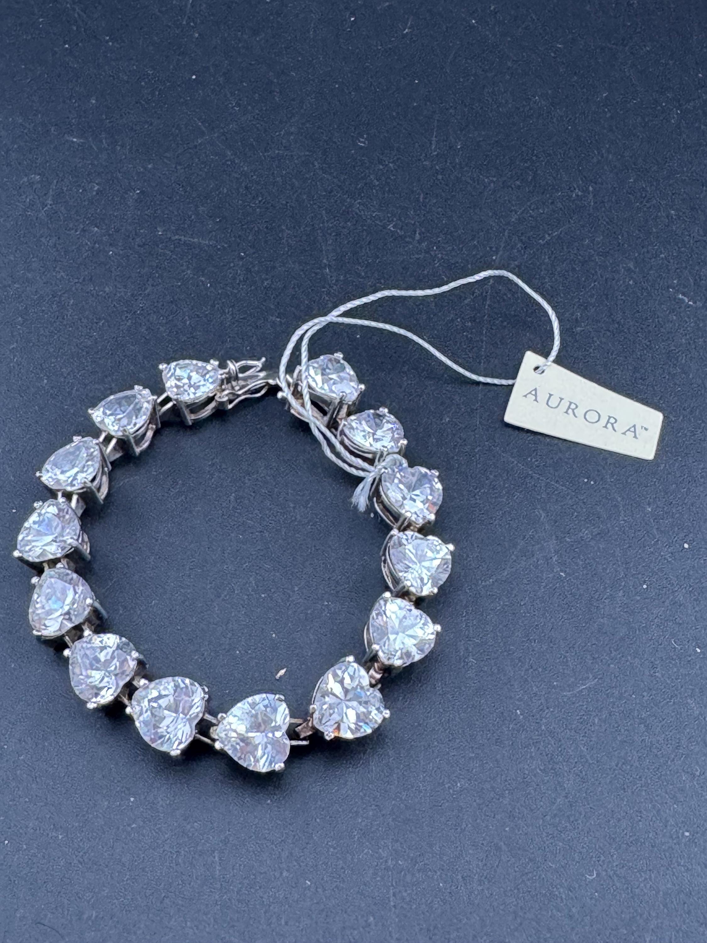 Retro Swarovski Crystal wide silver clear love heart cocktail tennis bracelet