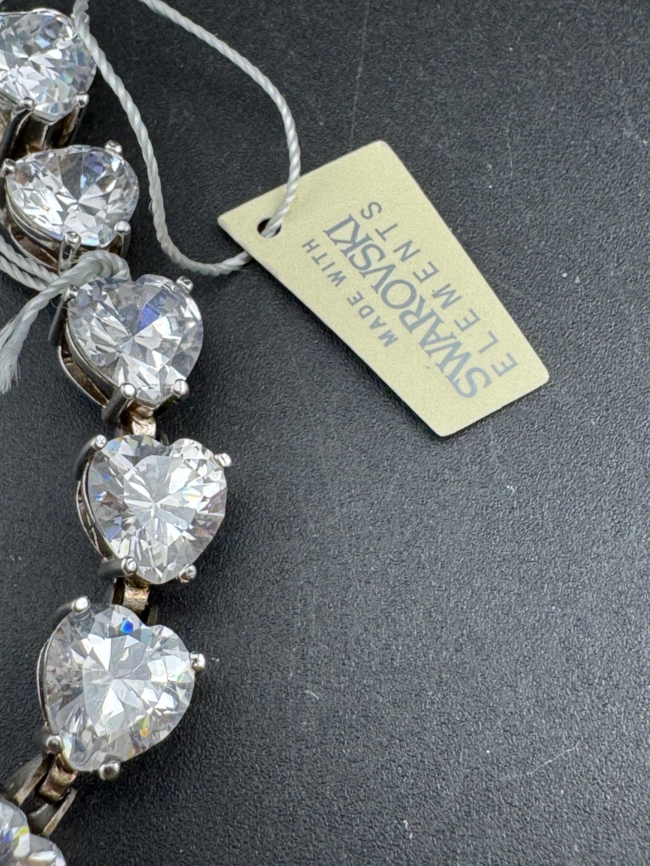 Retro Swarovski Crystal wide silver clear love heart cocktail tennis bracelet