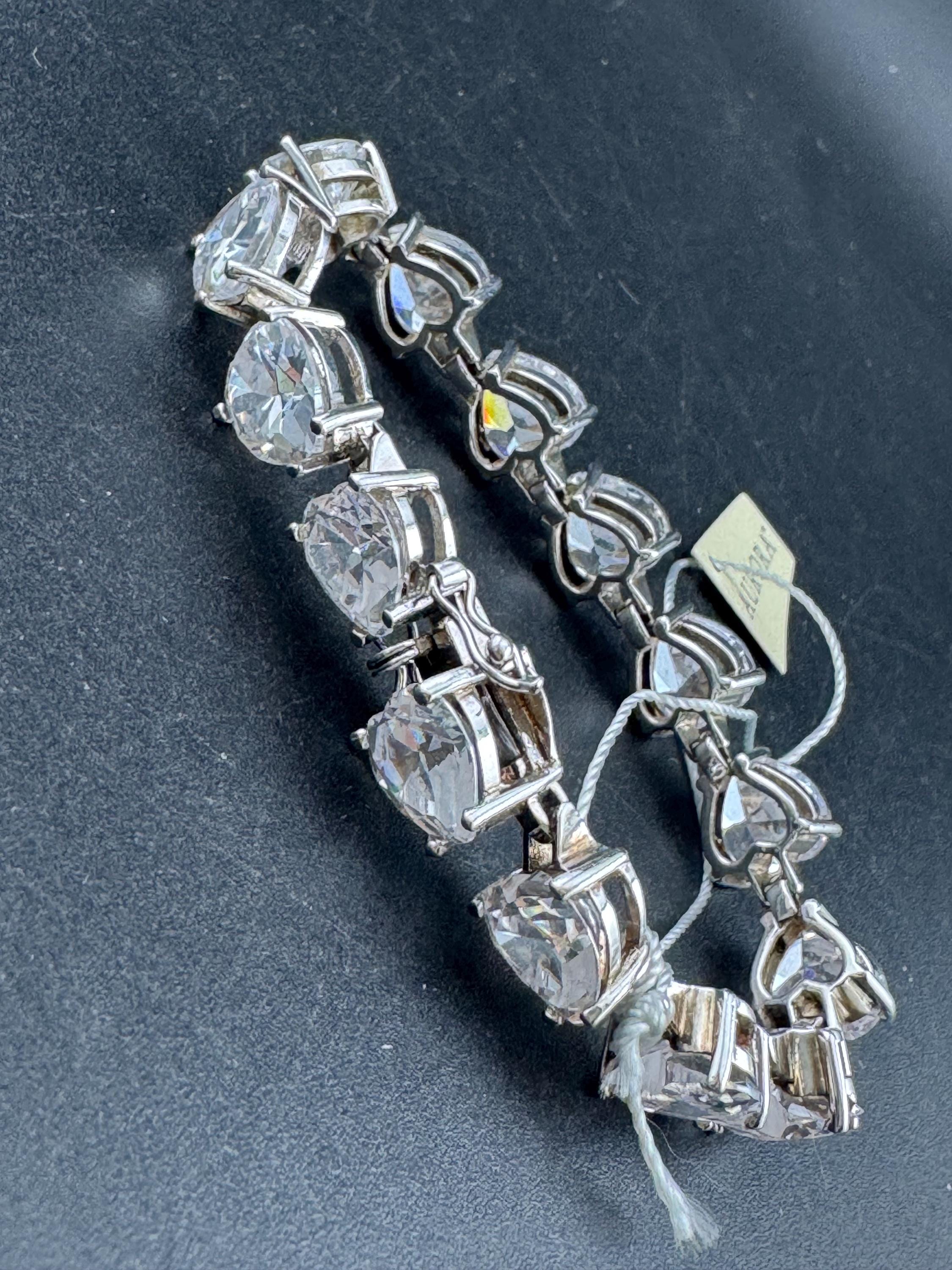 Retro Swarovski Crystal wide silver clear love heart cocktail tennis bracelet