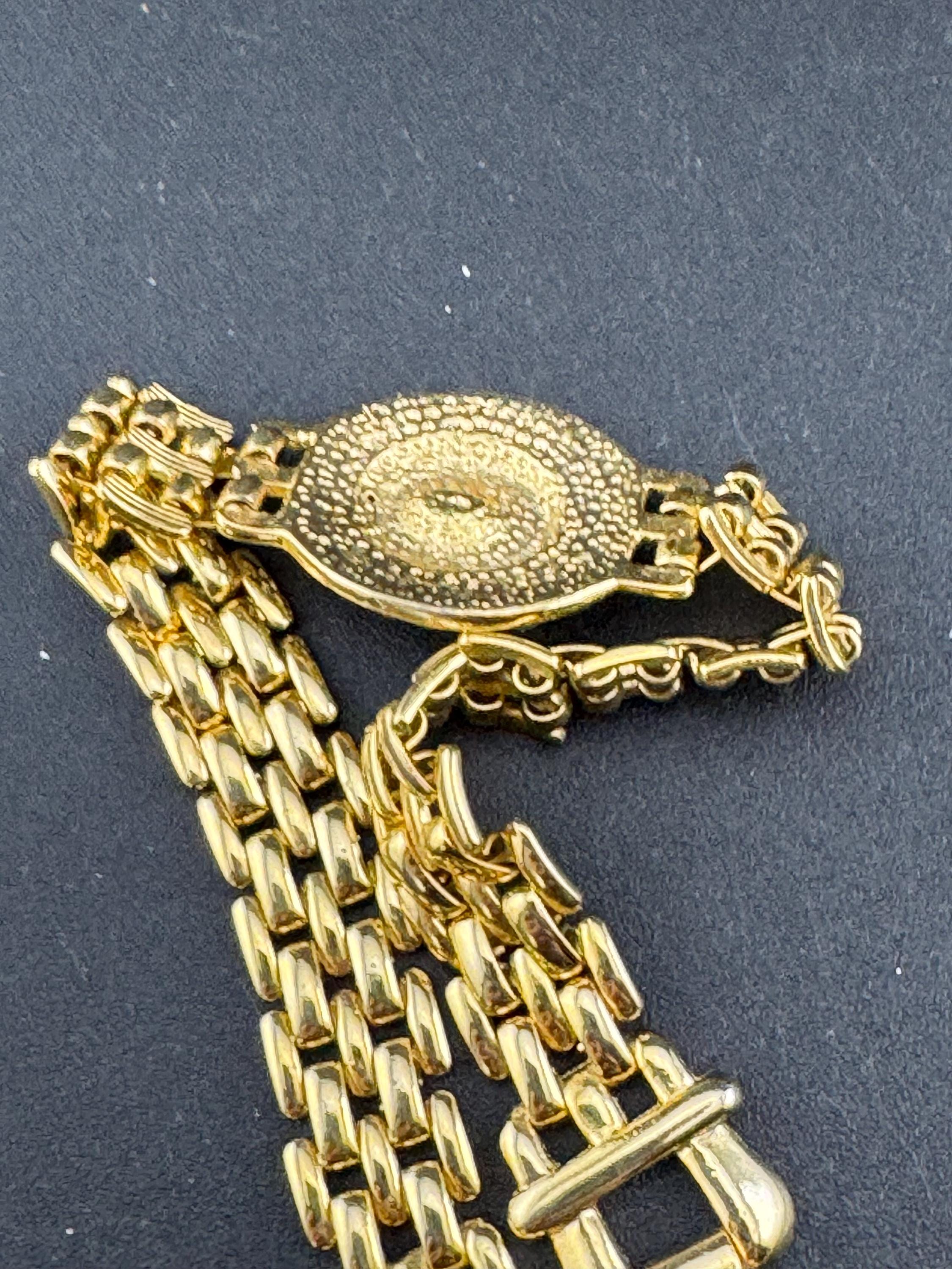 Vintage gold panther link ruby red crystal cocktail bracelet