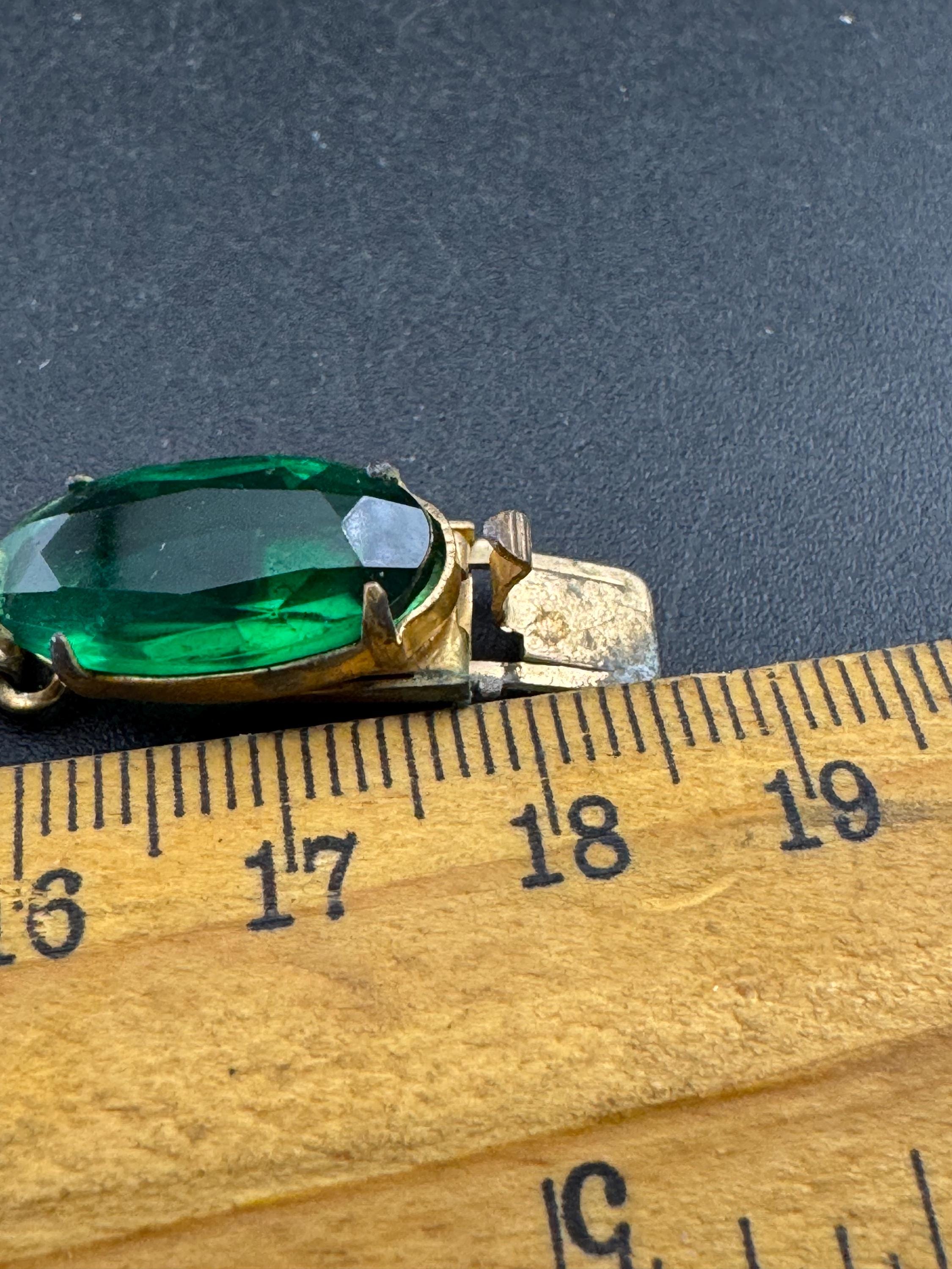 Vintage emerald green glass diamanté rhinestone cocktail bracelet, gold tone