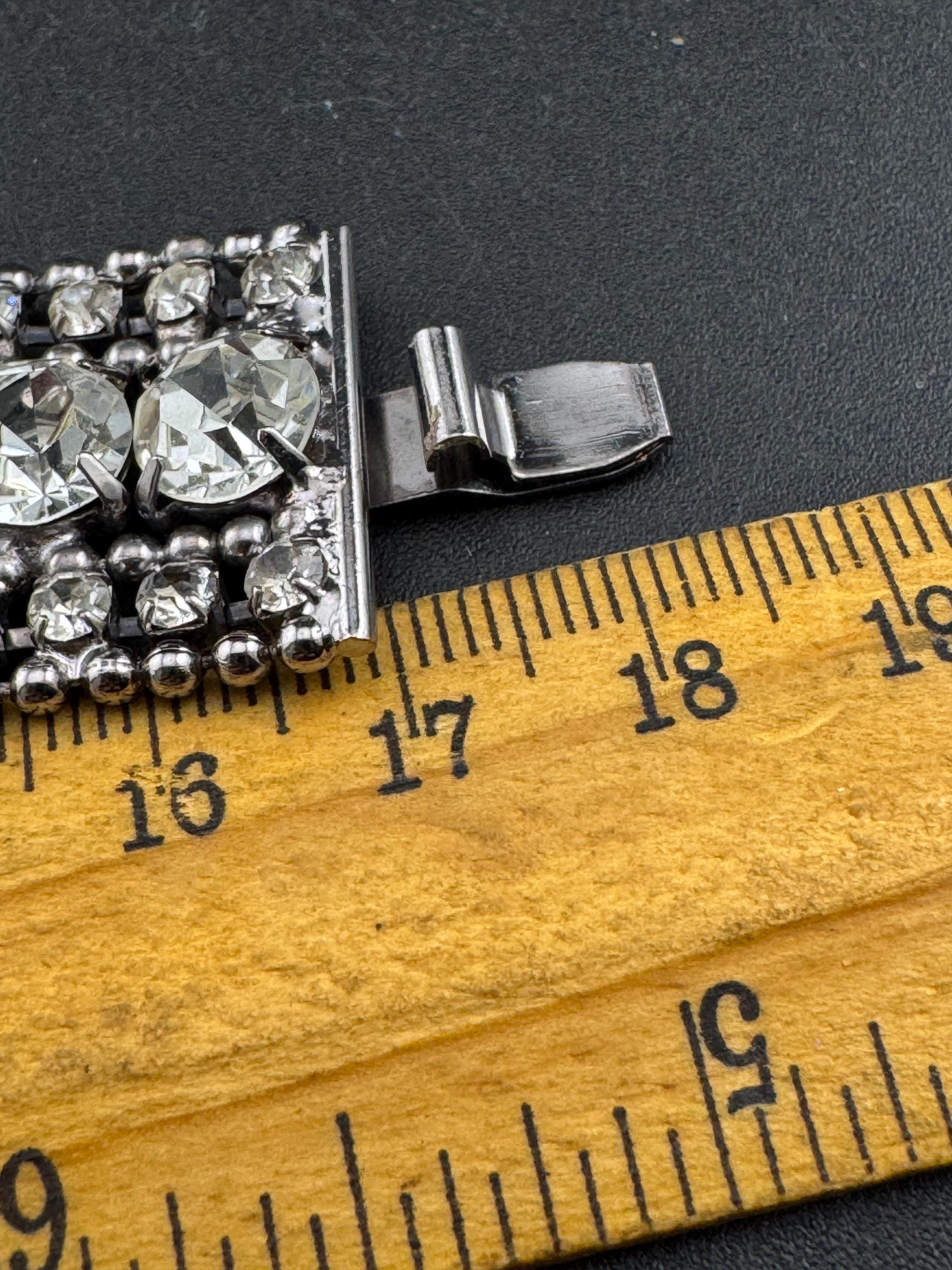 Vintage 2.5cm wide silver clear diamanté crystal cocktail tennis bracelet