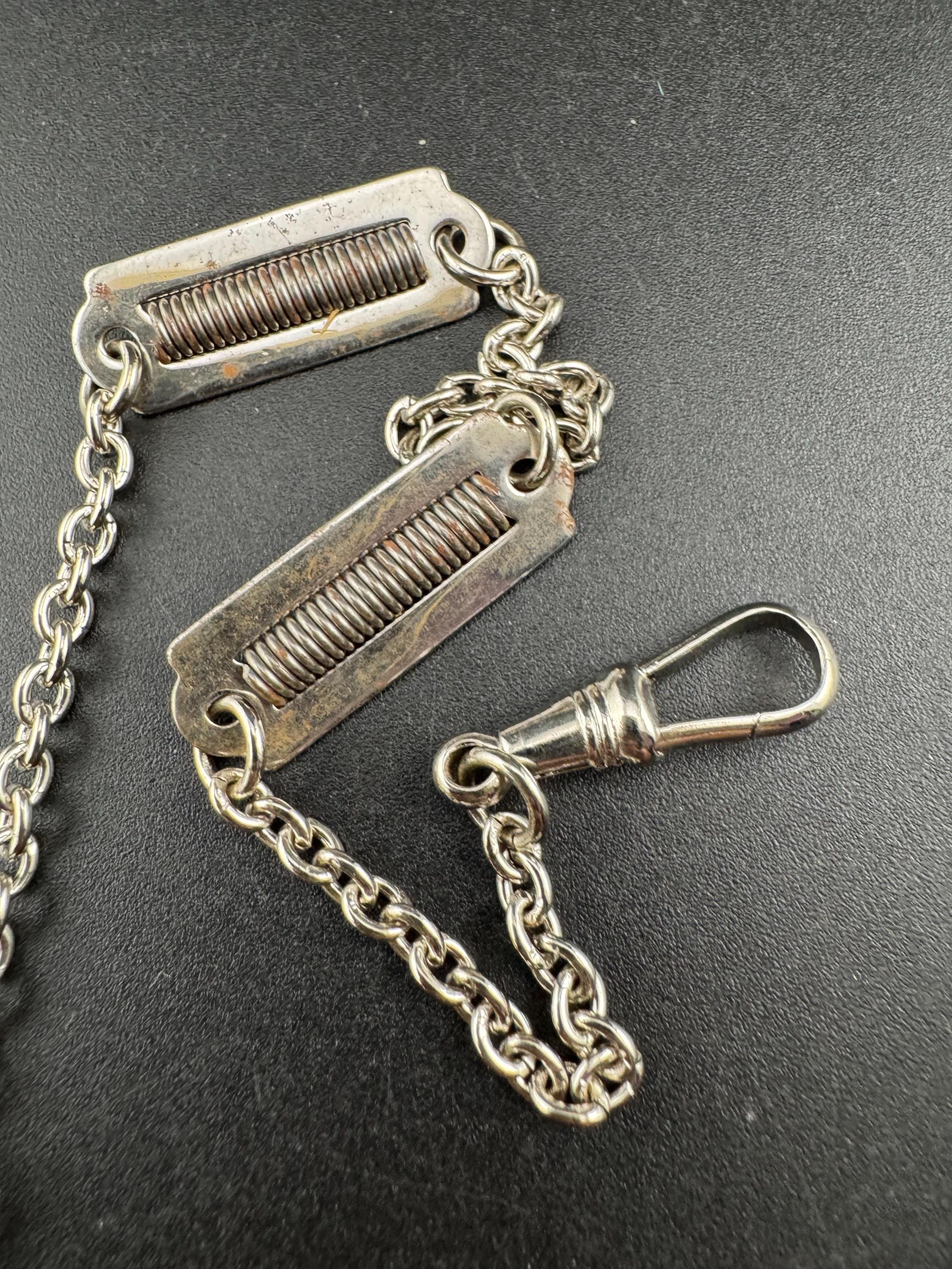 Antique Art Deco Pocket Watch Chain: Silver Metal machine age, 27cm