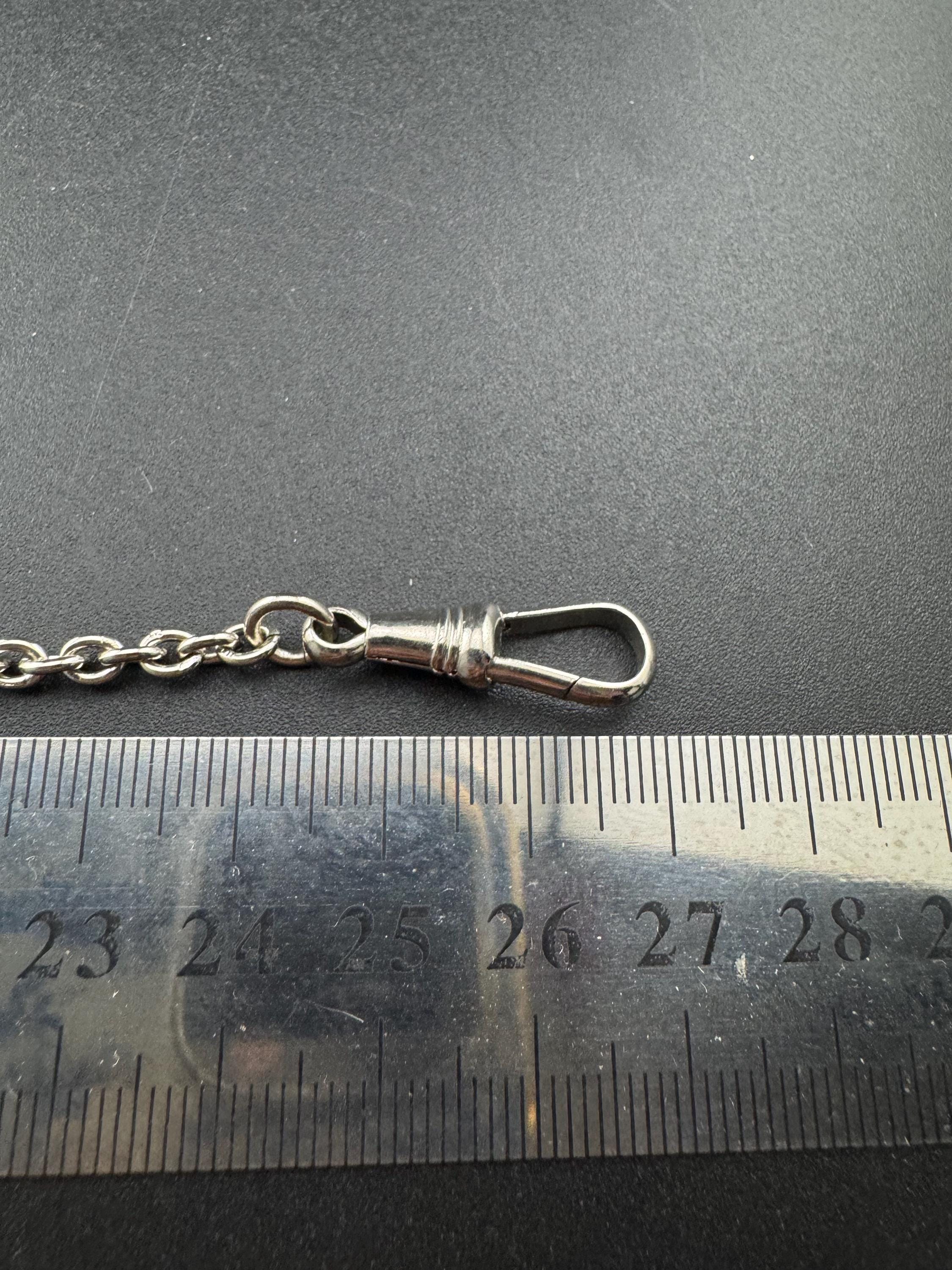 Antique Art Deco Pocket Watch Chain: Silver Metal machine age, 27cm