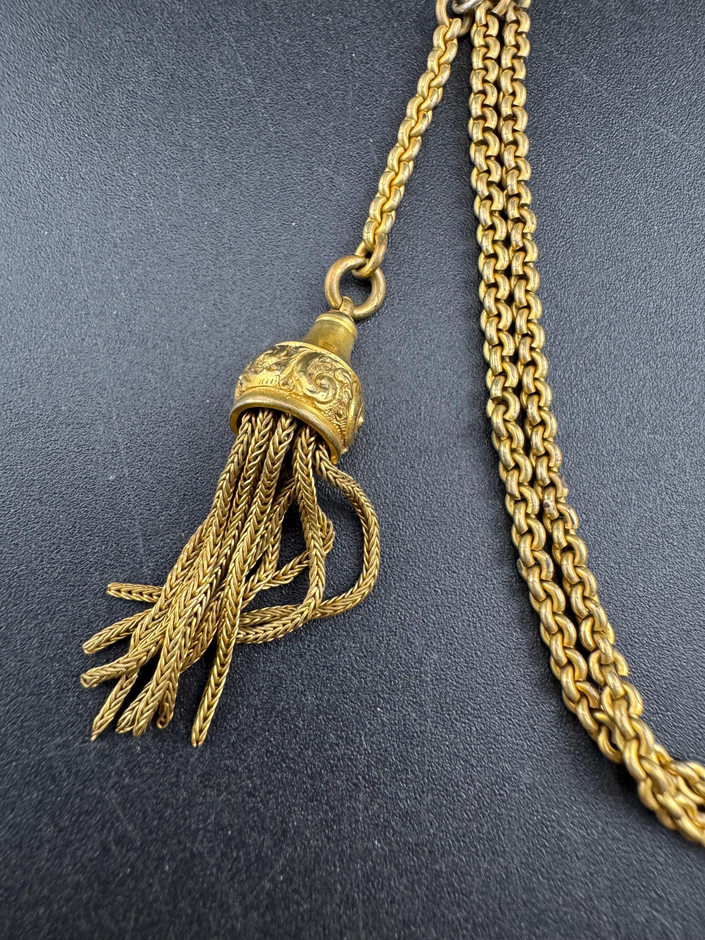 antique Victorian Albertina watch chain, gilt metal with tassel guard chain 21.5cm