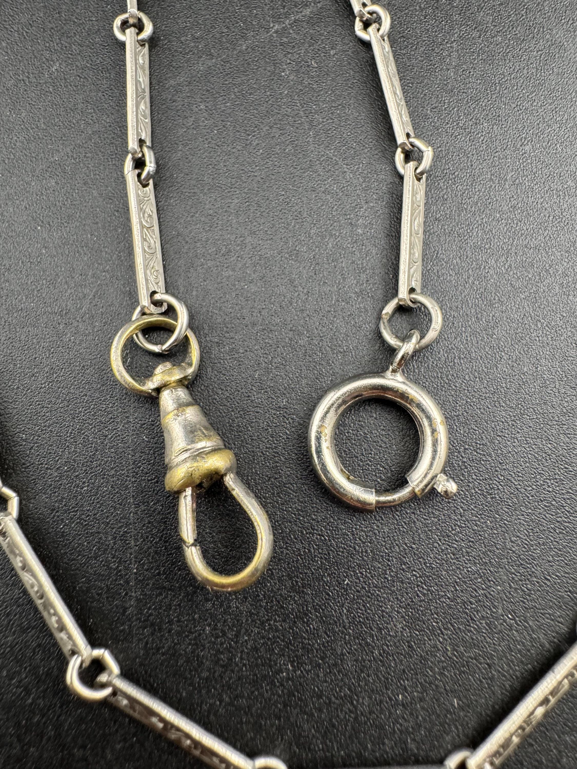 Antique Art Deco silver Pocket Watch guard Chain: 925 and mixed metal Victorian 51cm