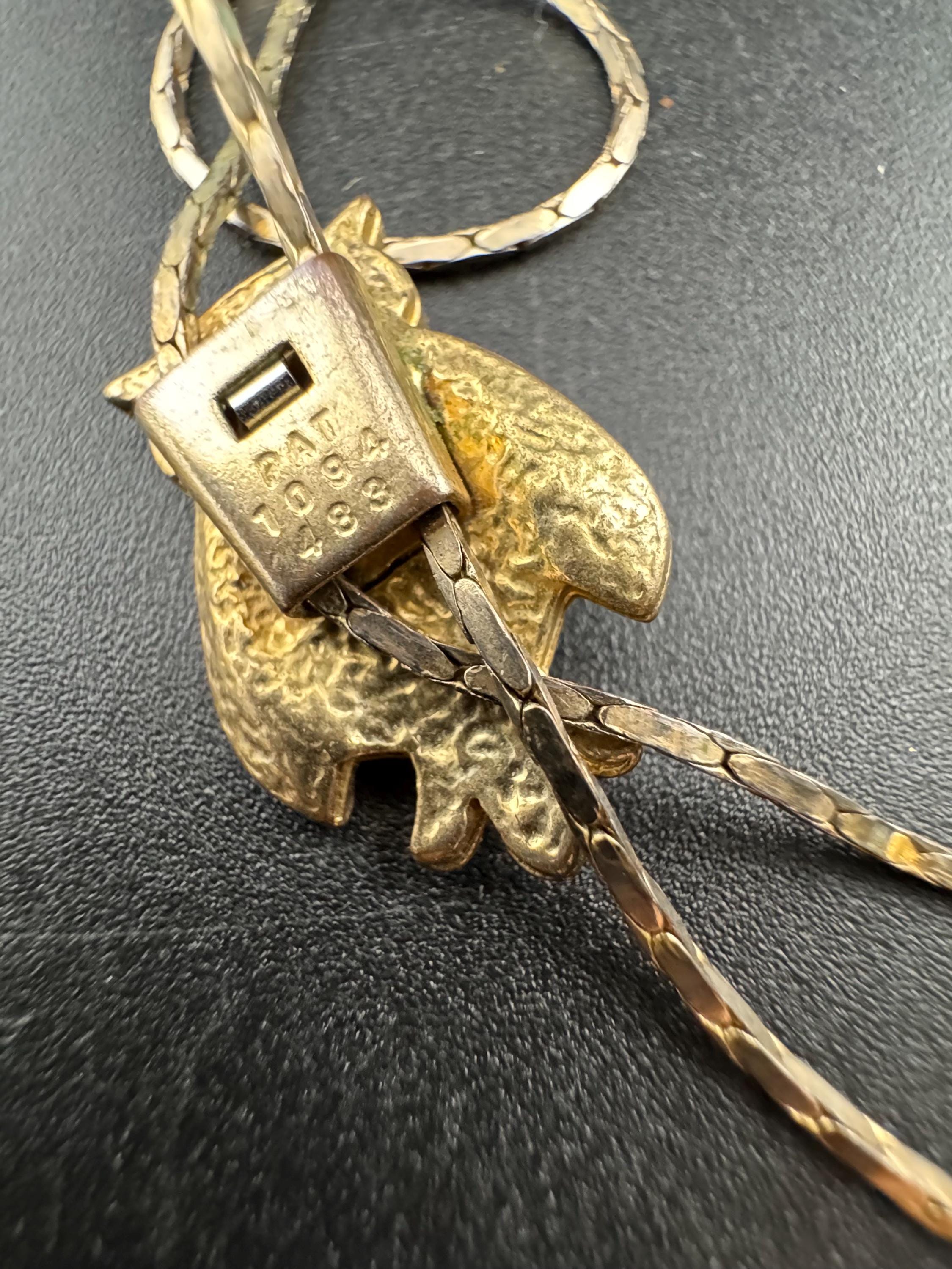 Vintage owl slider bolo necklace, with pat no , gold plated