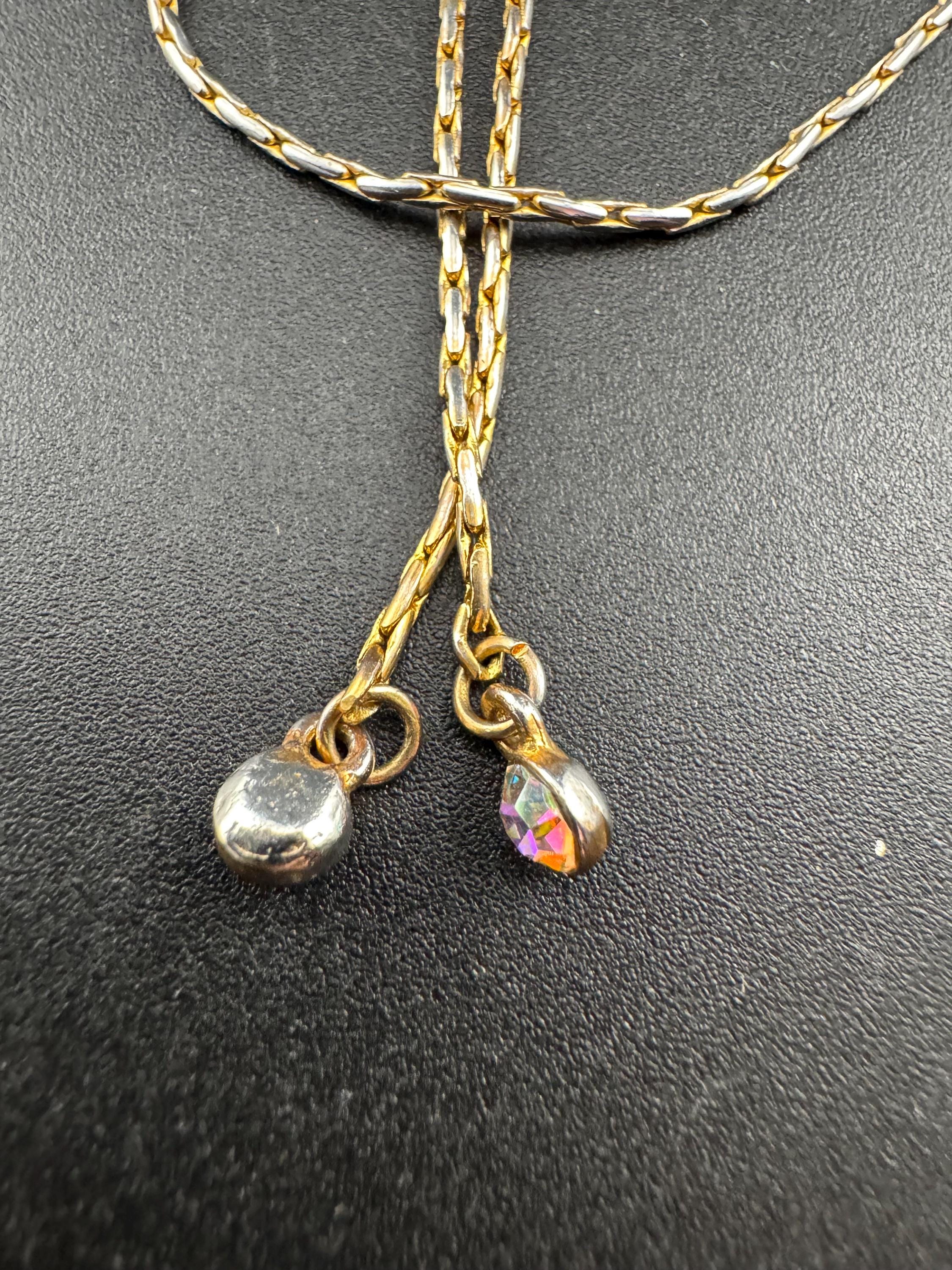 Vintage ab crystal slider bolo necklace, gold plated diamanté