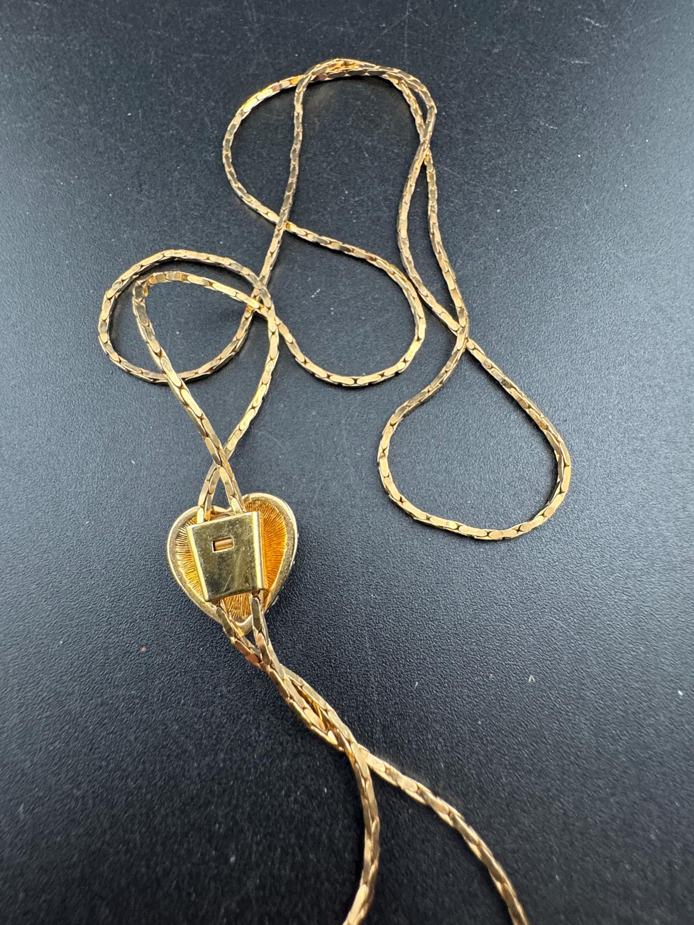 Vintage love heart crystal slider bolo necklace, gold plated diamanté
