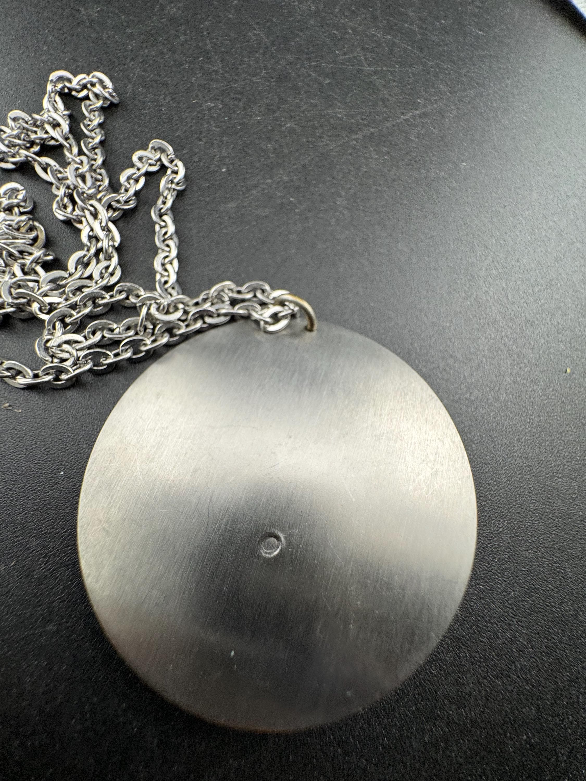 stainless steel tigerseye gemstone brown pendant necklace, Vintage 1970s