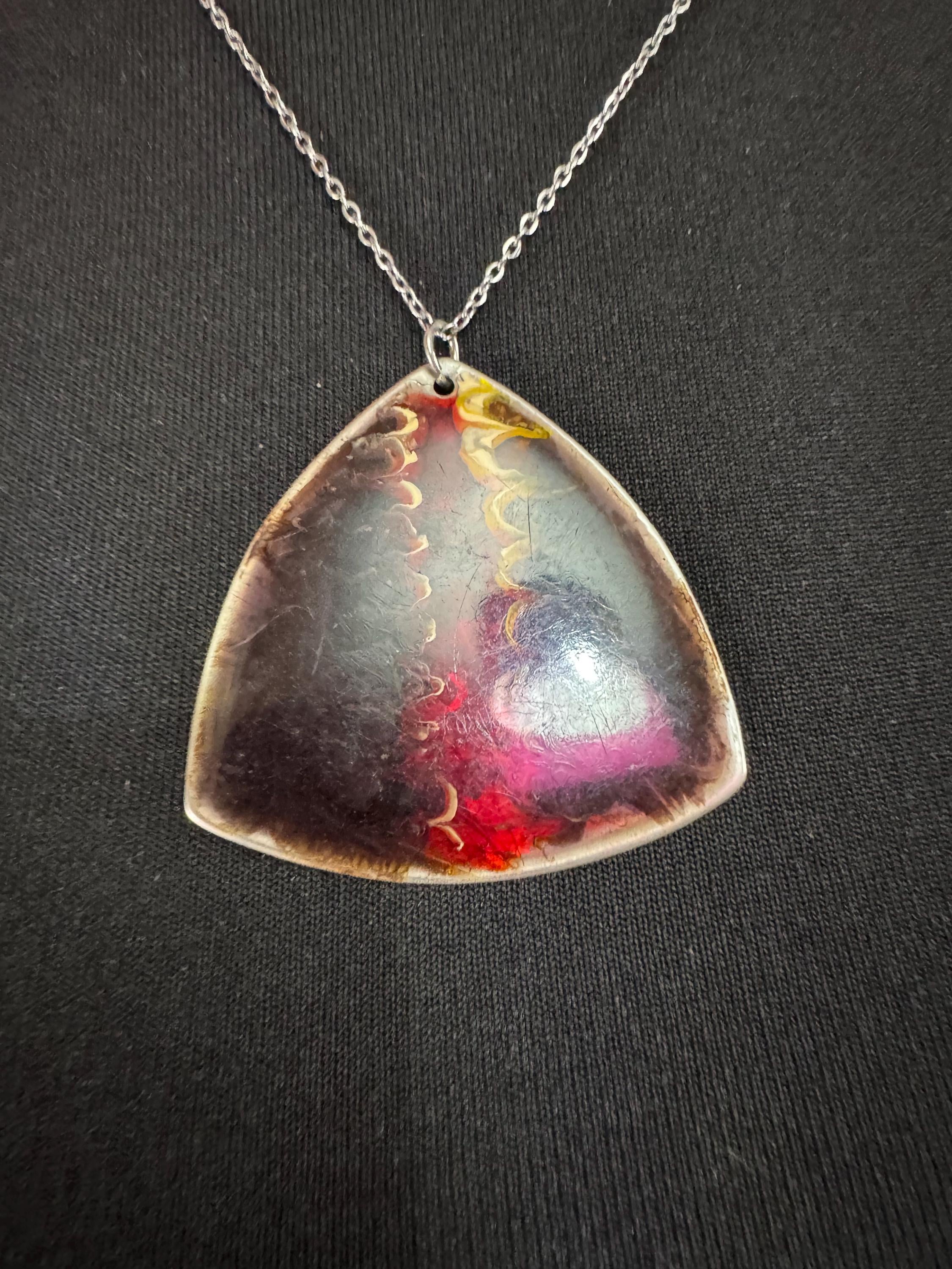 Signed Sheffield stainless brown enamel pendant necklace, Vintage 1970s